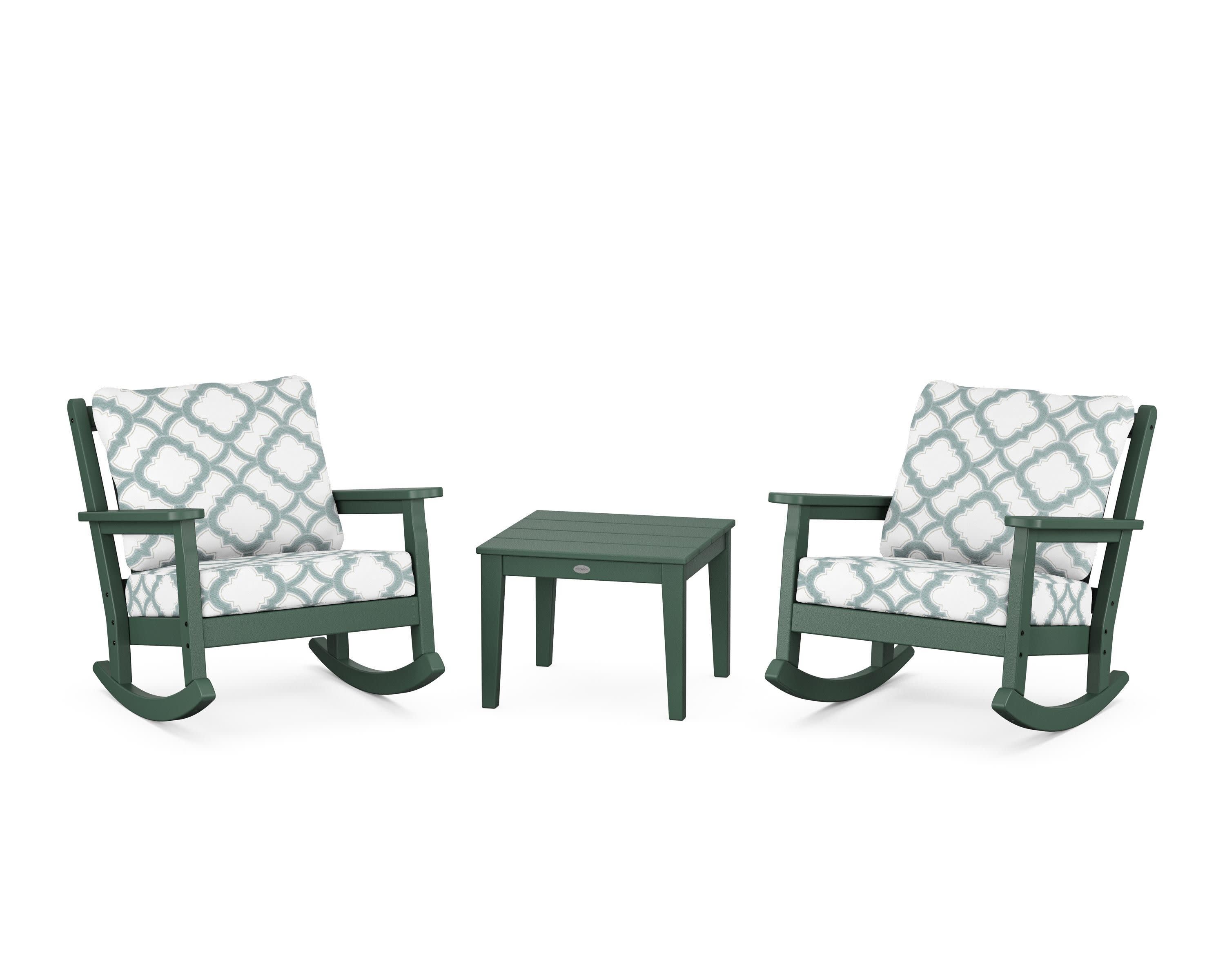 Chippendale 3-Piece Deep Seating Rocker Set in Green / Trellis Glacier Spa