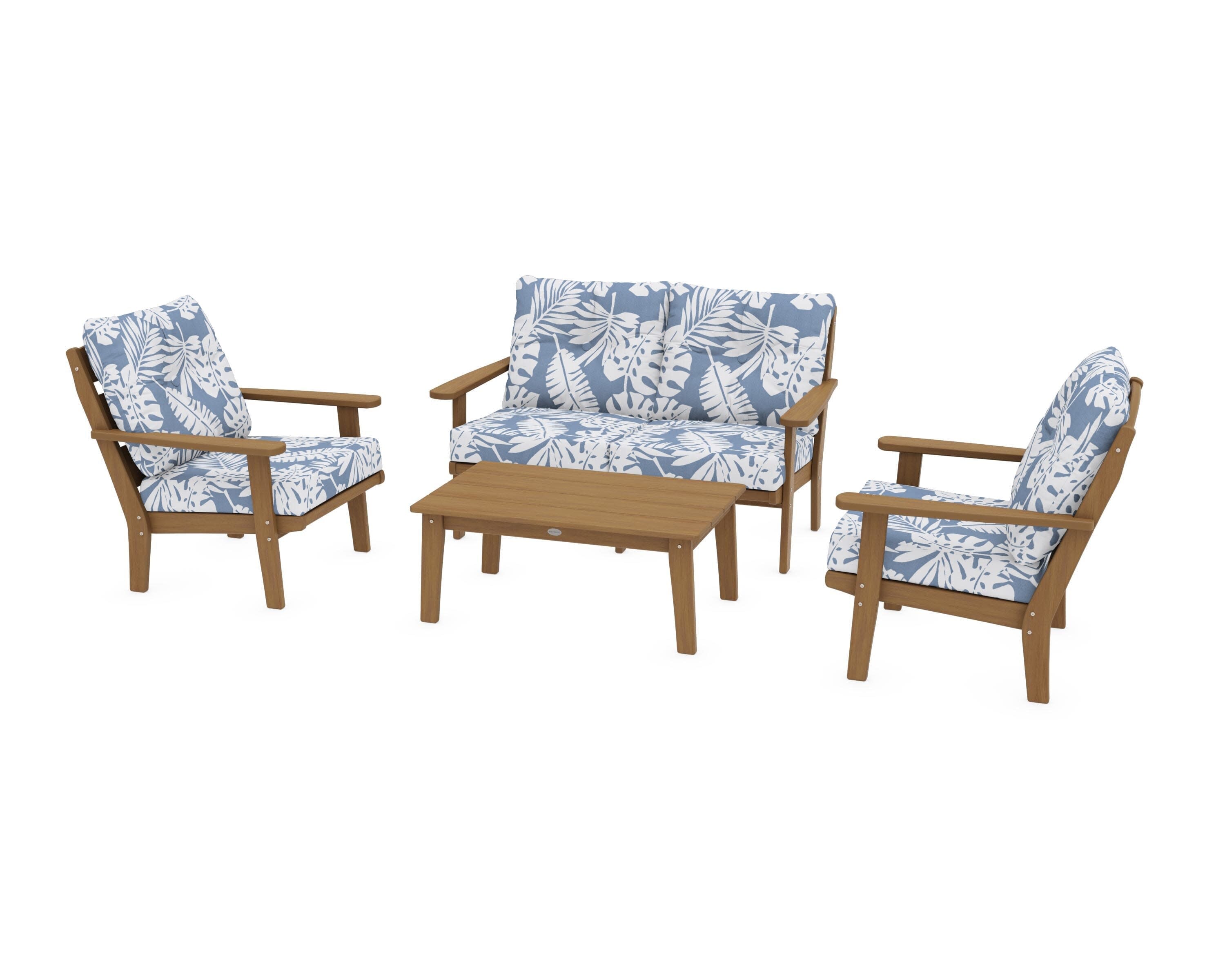 Lakeside 4-Piece Deep Seating Set in Natural / Leaf Sky Blue