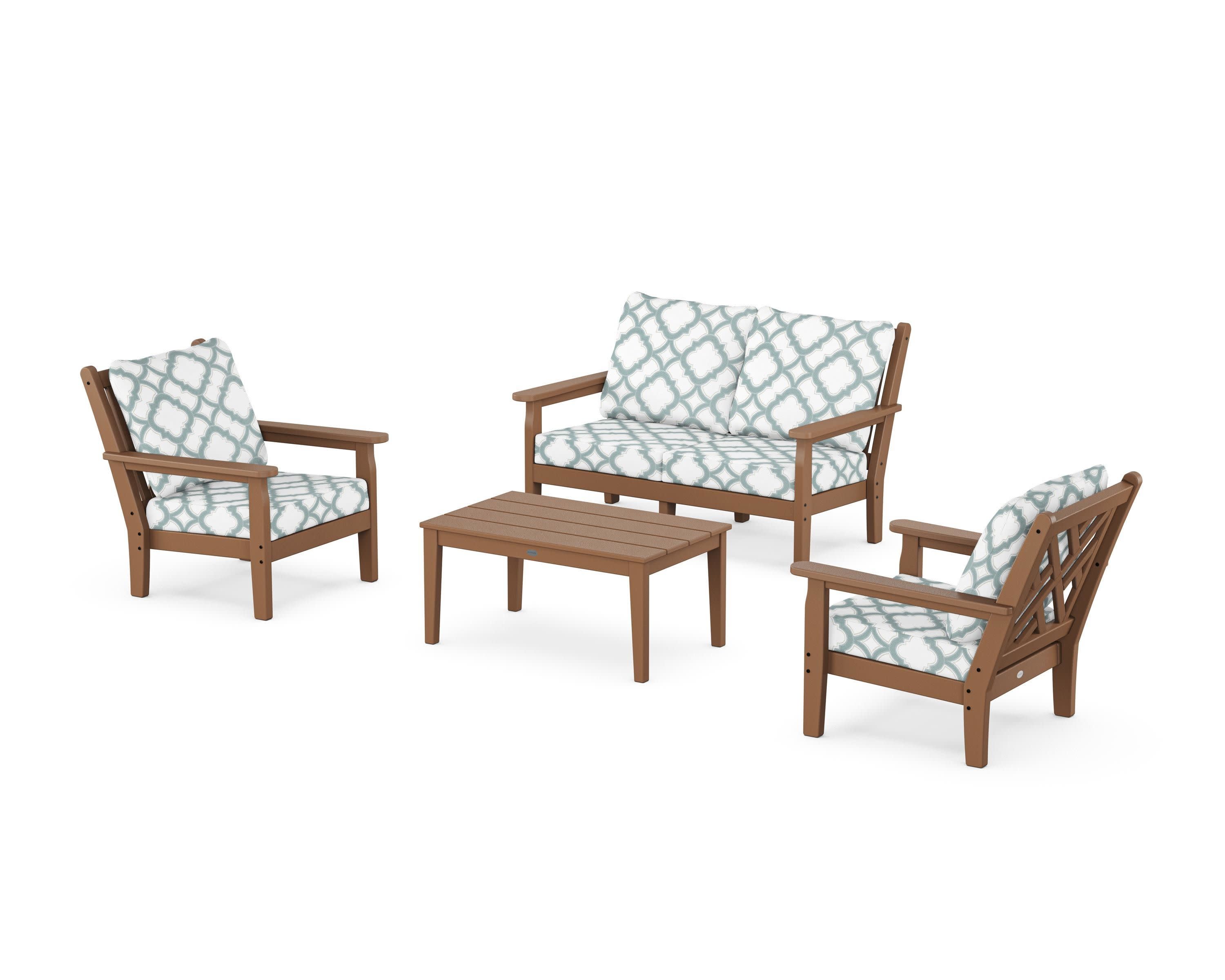 Chippendale 4-Piece Deep Seating Set with Loveseat in Teak / Trellis Glacier Spa