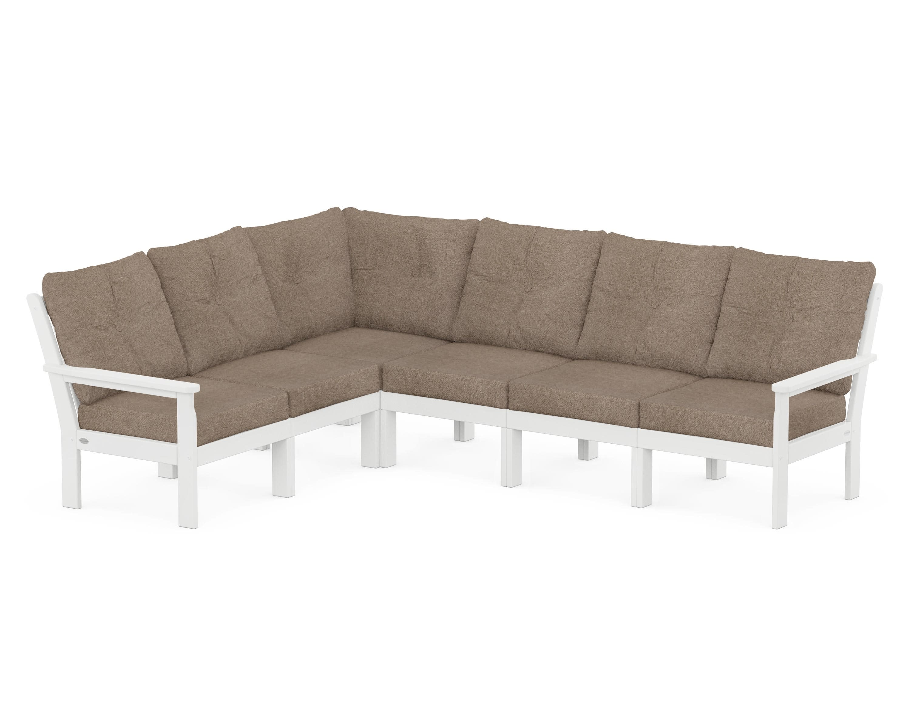 Vineyard 6-Piece Sectional in White / Spiced Burlap
