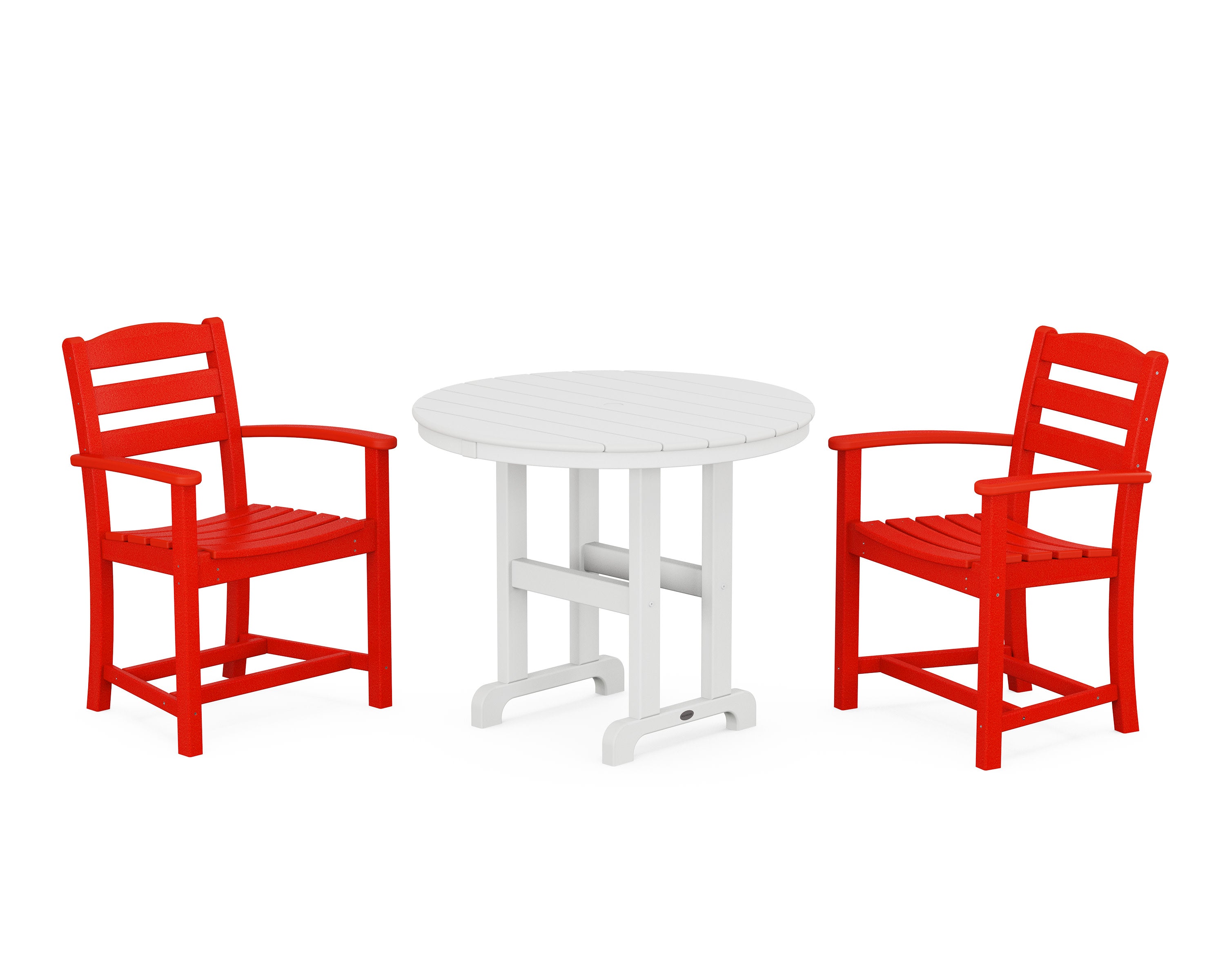 La Casa Caf 3-Piece Round Dining Set in Sunset Red / White