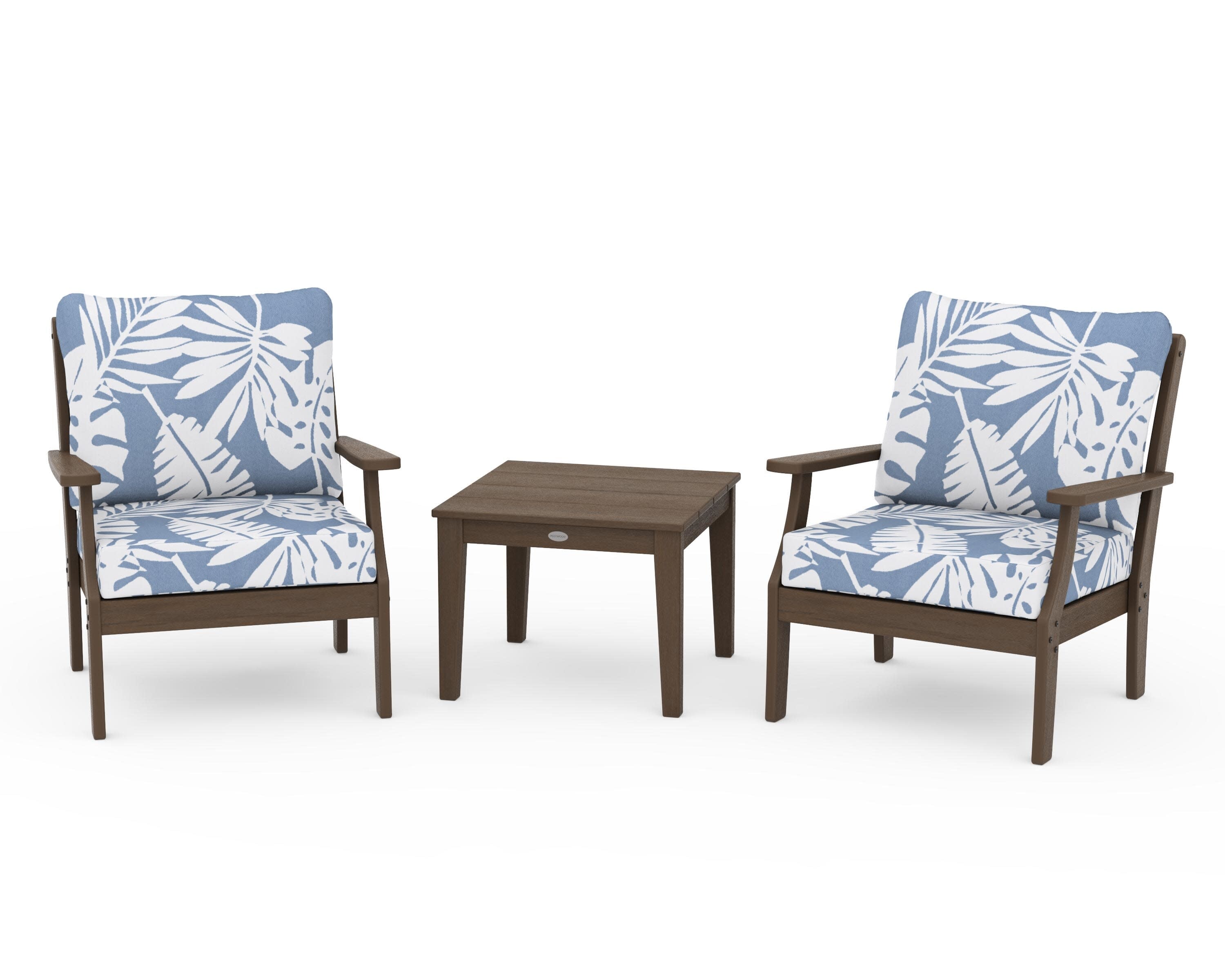 Braxton 3-Piece Deep Seating Set in Kona / Leaf Sky Blue