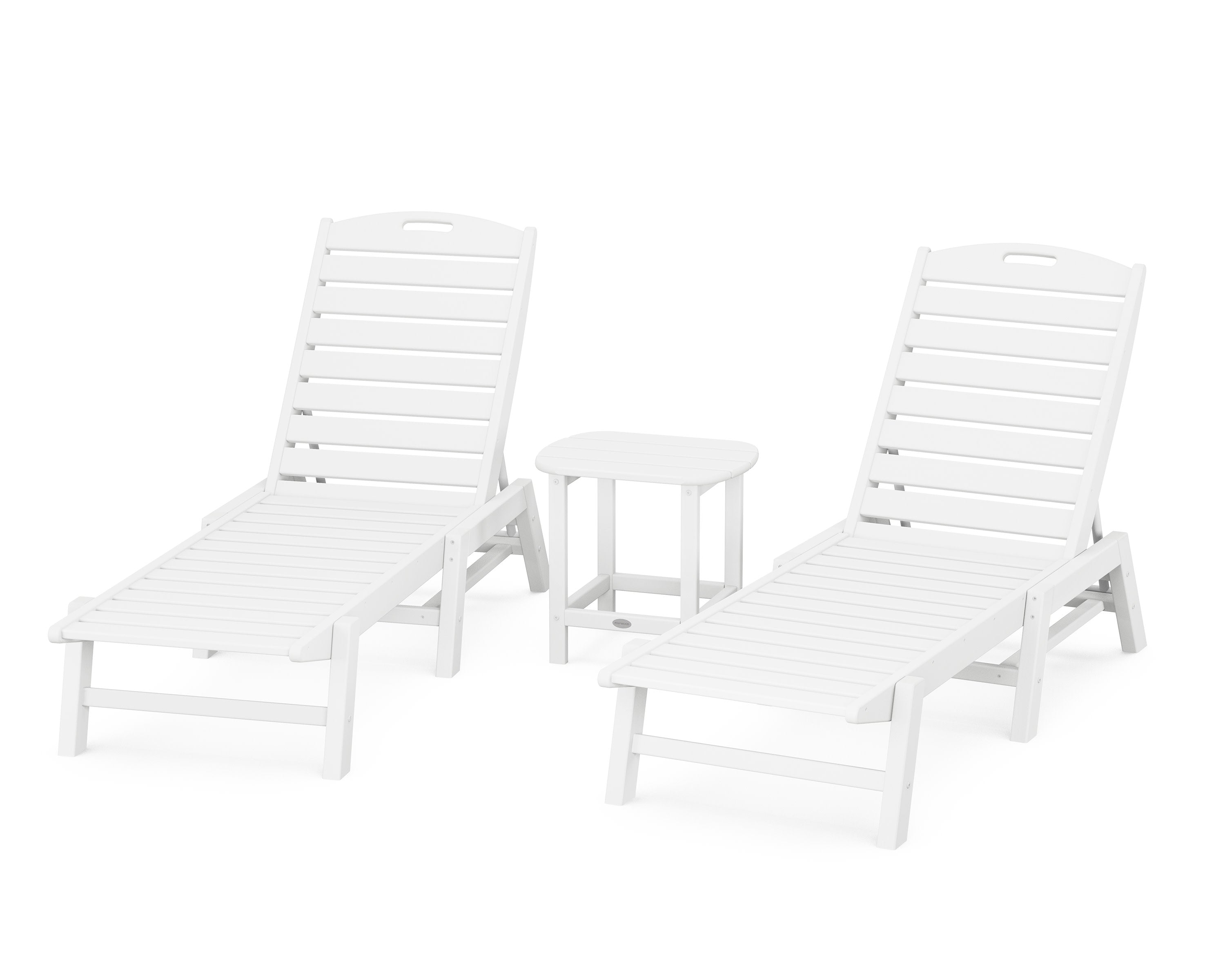 Nautical 3-Piece Chaise Lounge Set with South Beach 18" Side Table in White