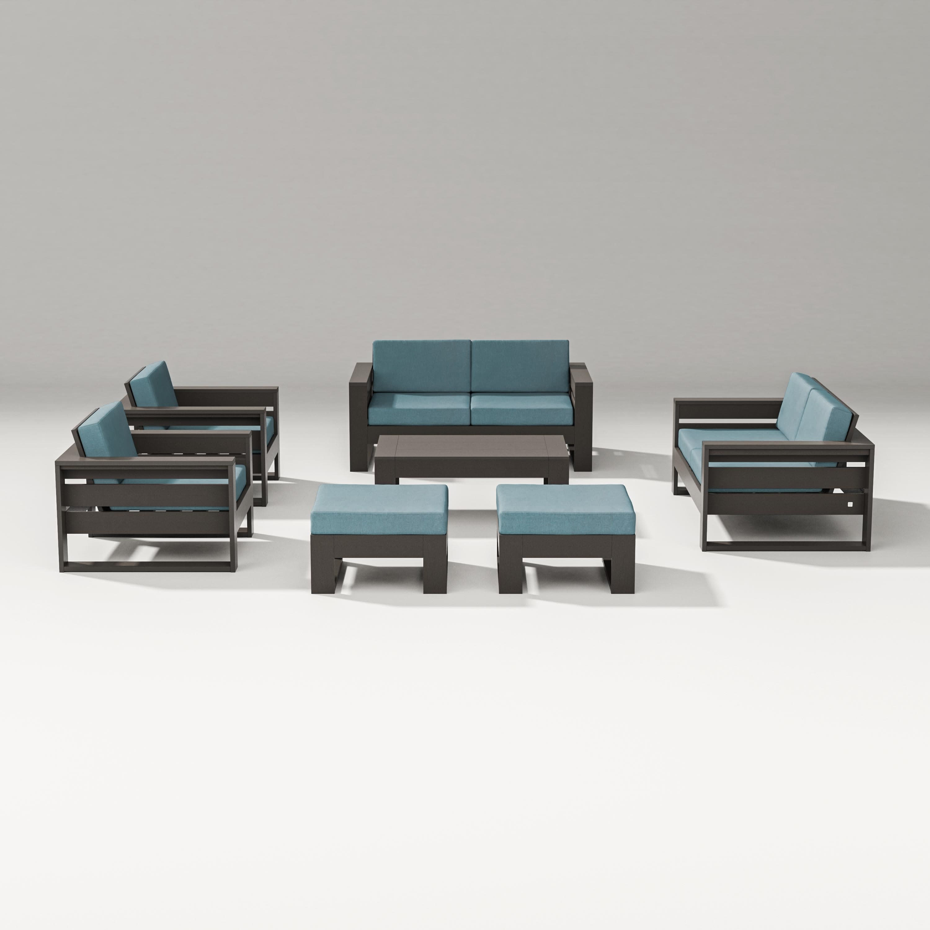 Latitude 7-Piece Lounge Loveseat Set in Vintage Coffee / Ocean Teal