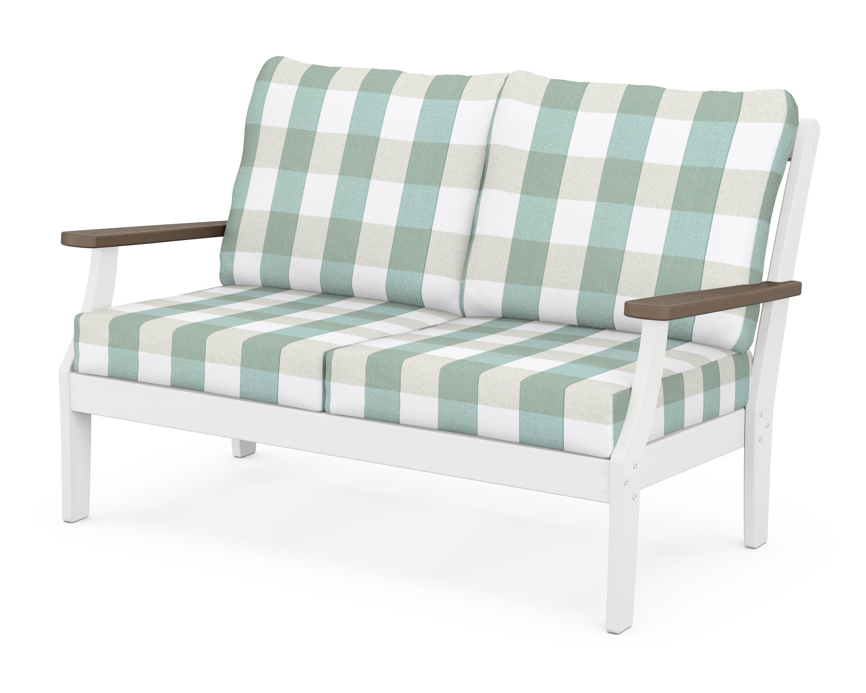 Braxton Deep Seating Loveseat in White / Kona / Buffalo Plaid Glacier Spa
