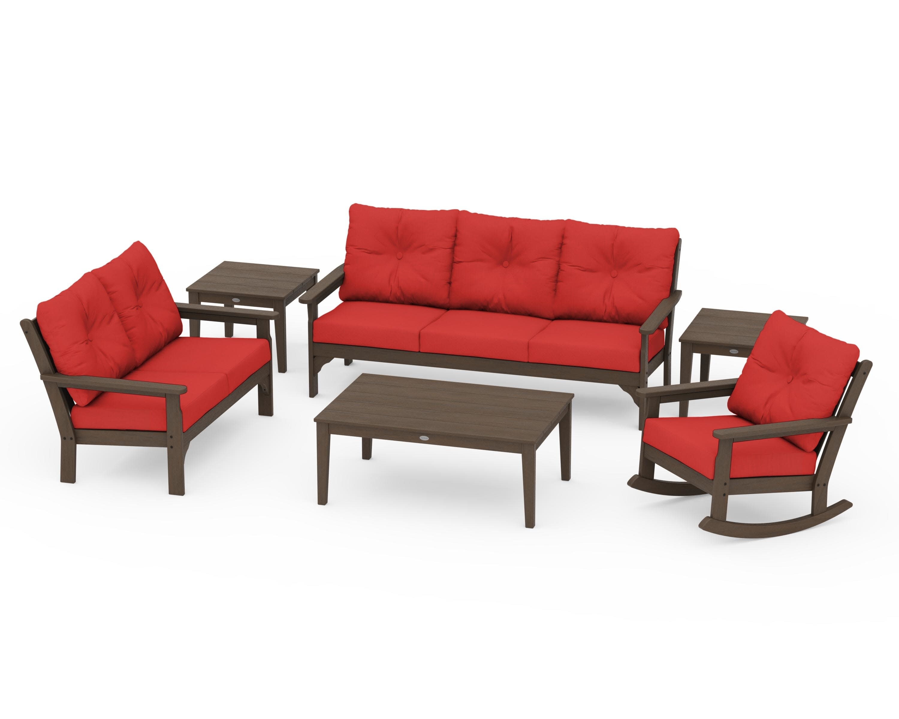 Vineyard 6-Piece Deep Seating Set in Kona / Crimson Linen