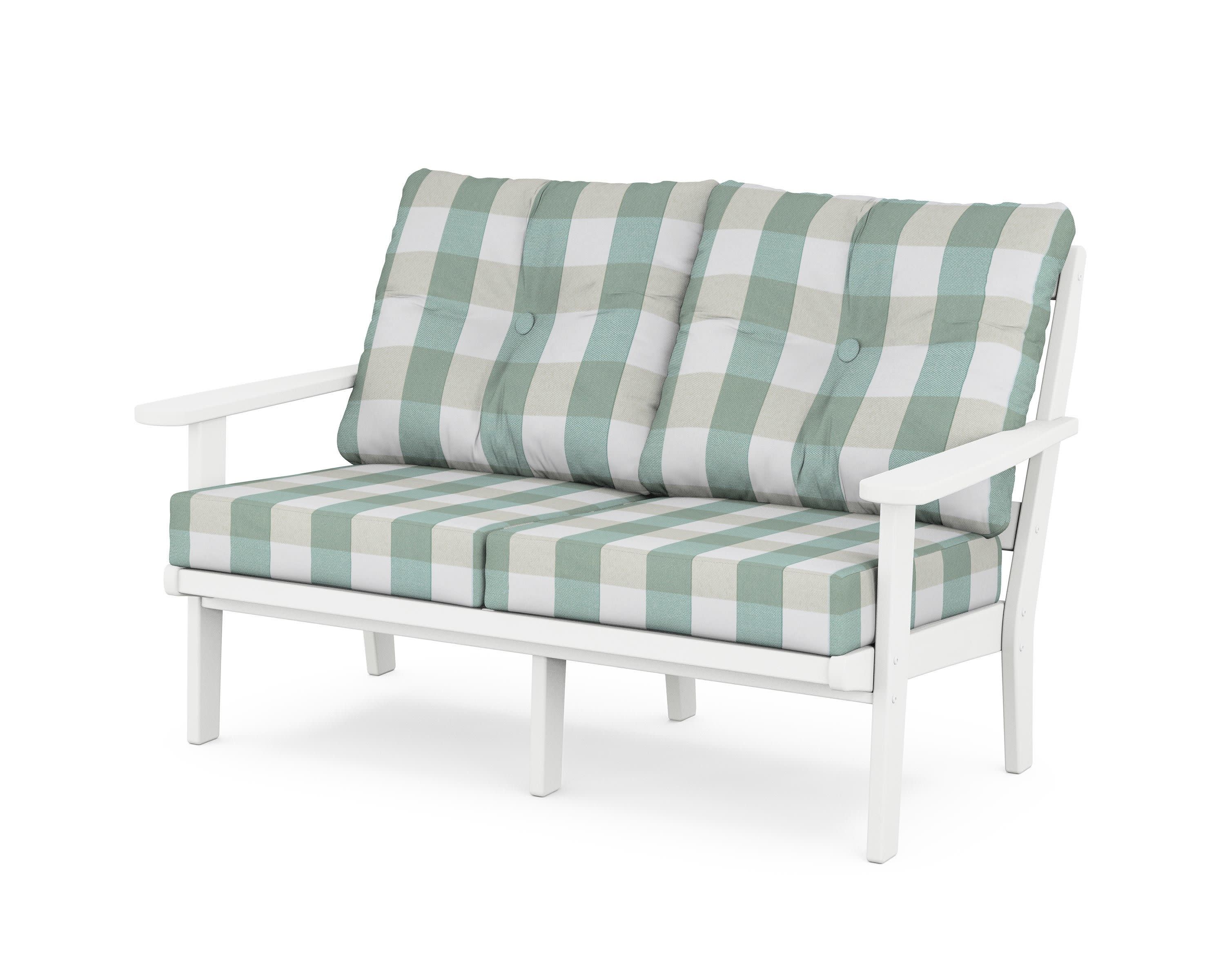 Mission Deep SeatingLoveseat in White / Buffalo Plaid Glacier Spa
