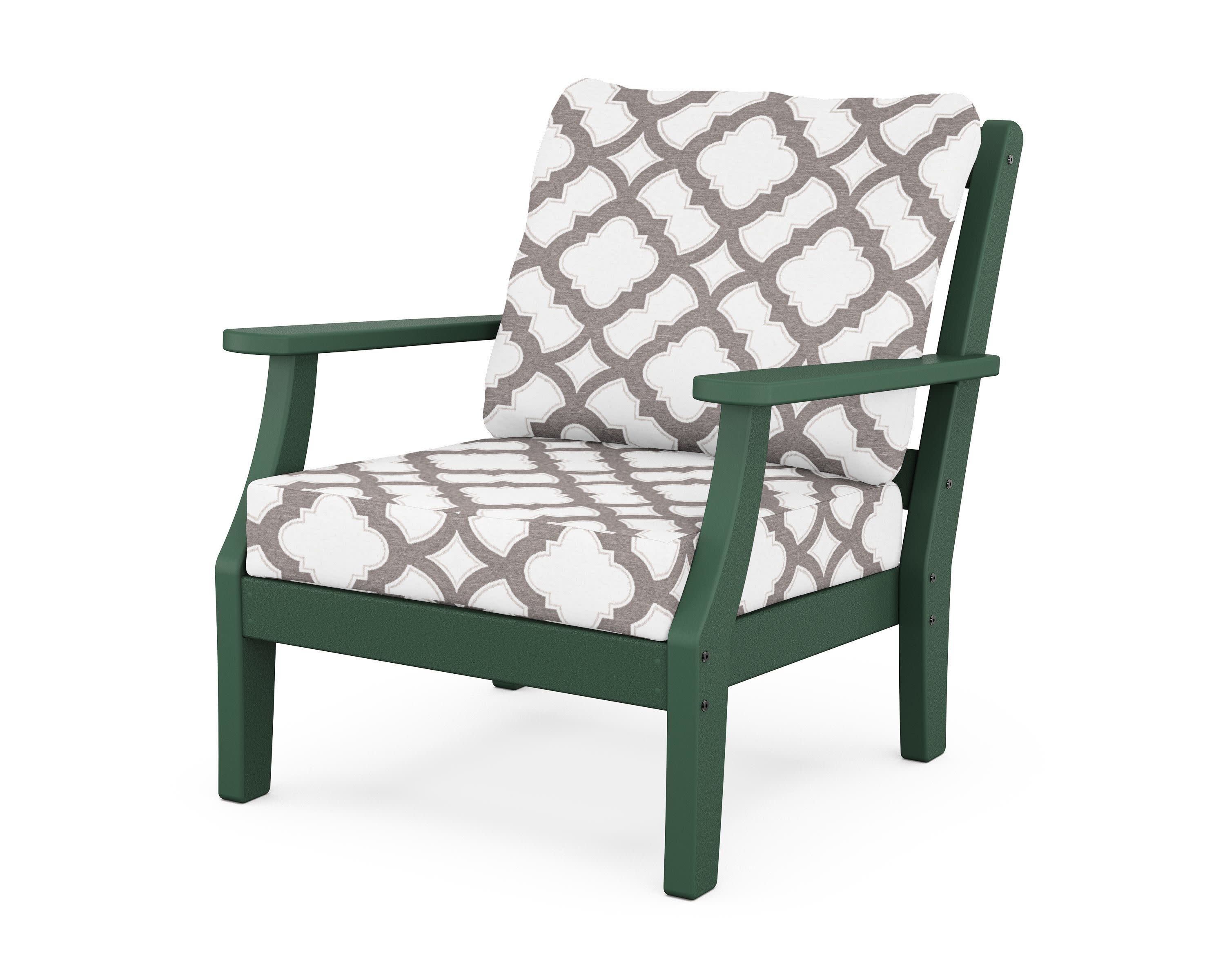 Chinoiserie Deep Seating Chair in Green / Trellis Grey Mist
