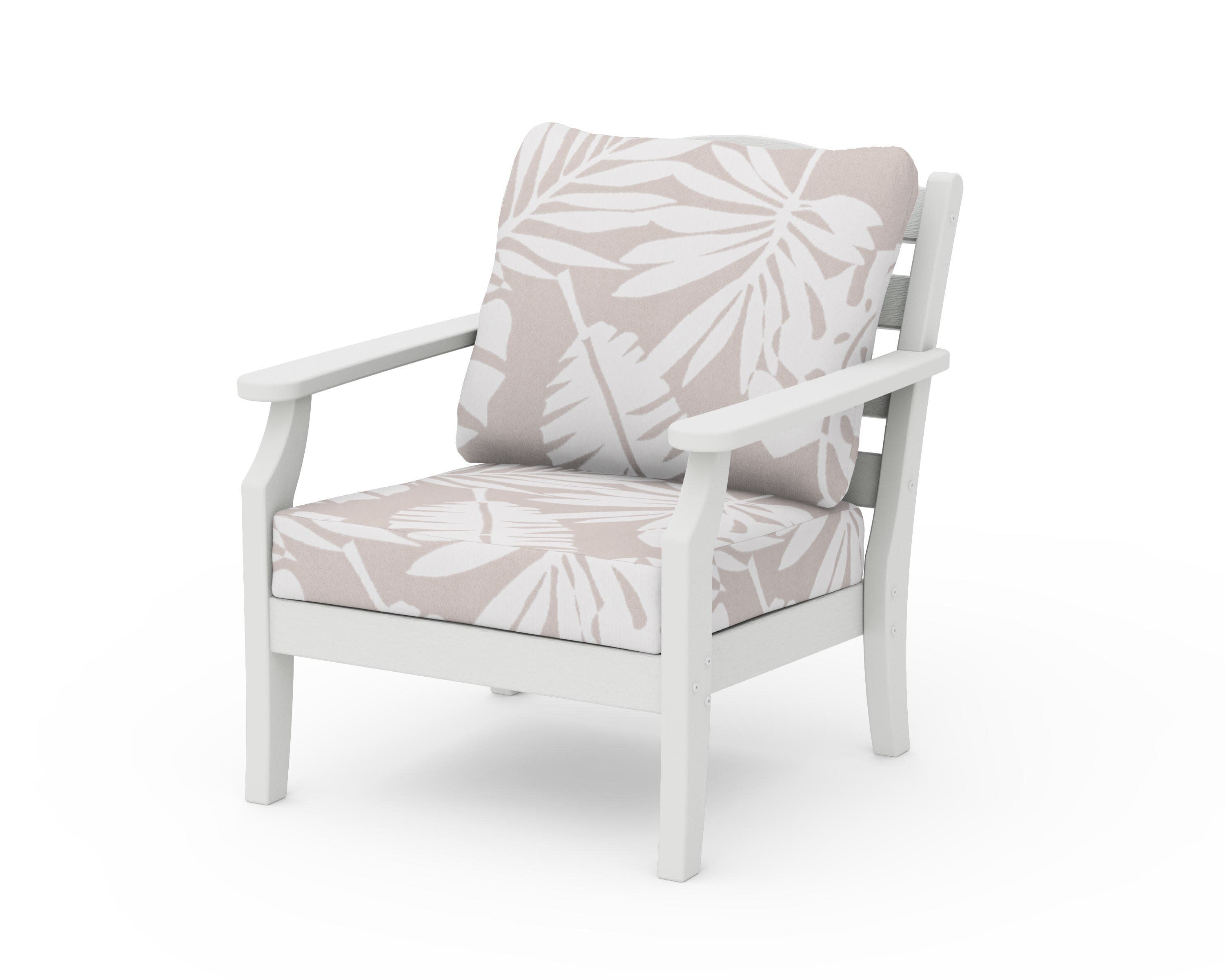 Savannah Deep Seating Chair in Vintage White / Leaf Dune Burlap