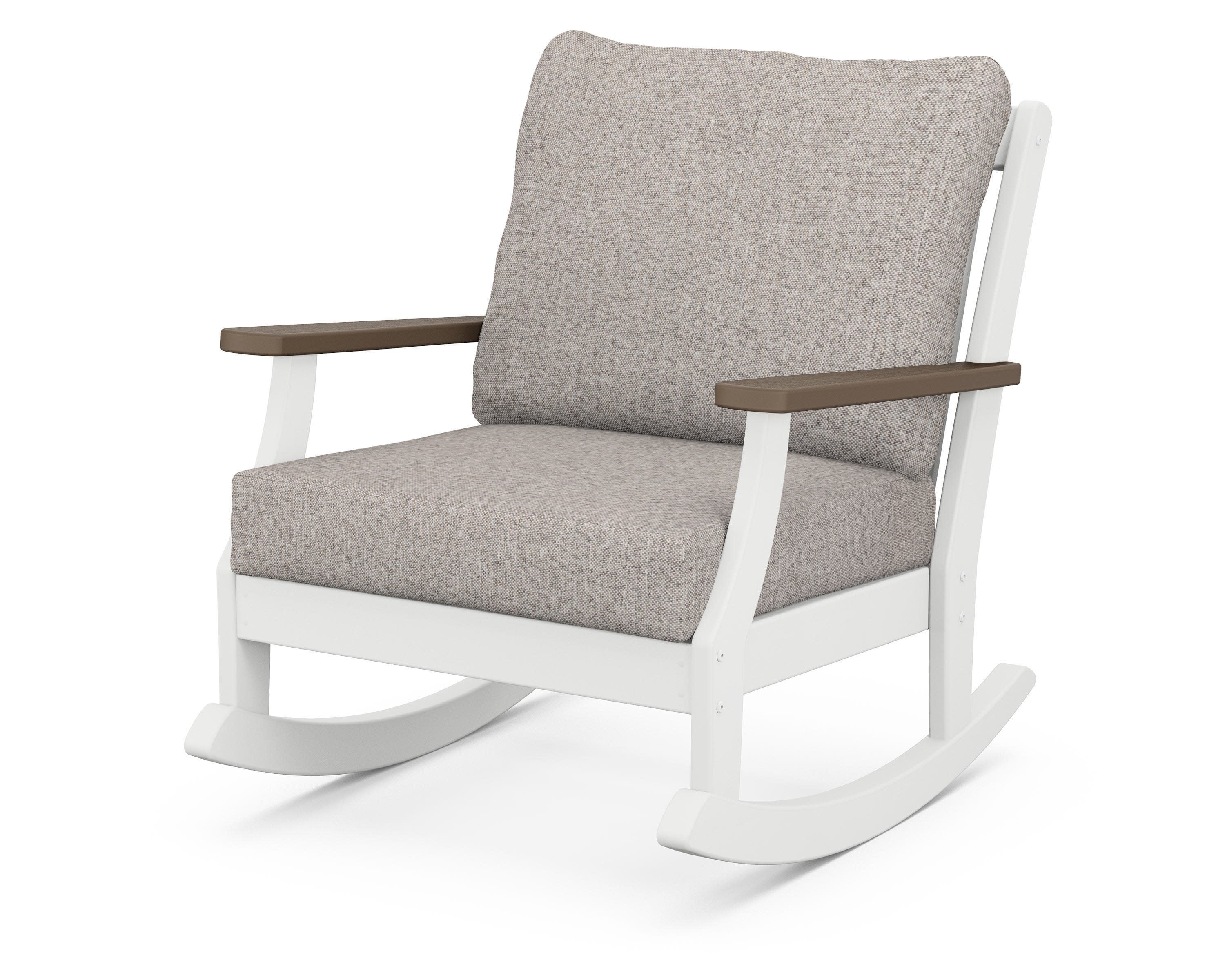 Braxton Deep Seating Rocking Chair in White / Kona / Weathered Tweed