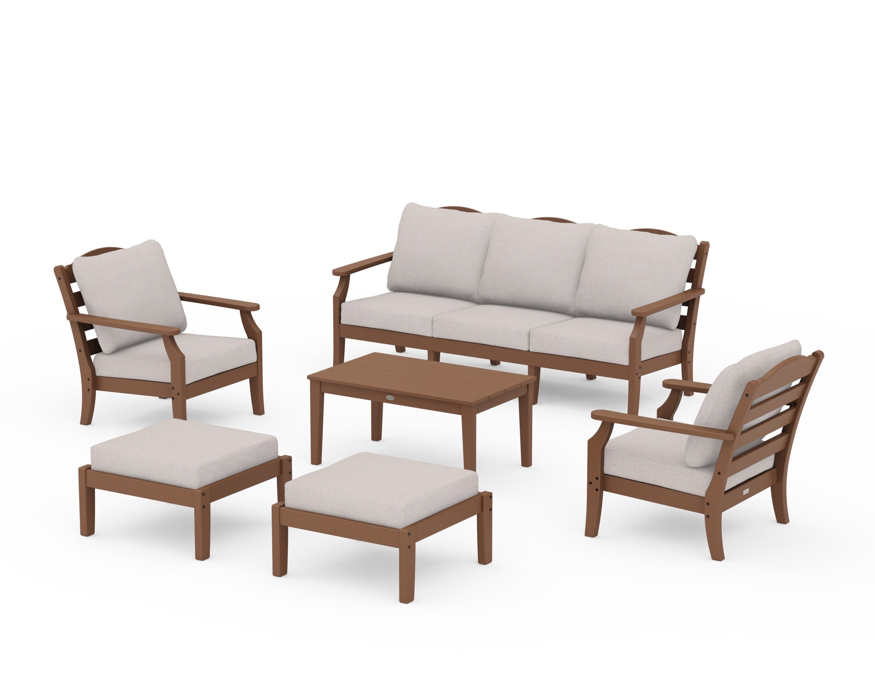 Savannah 6-Piece Lounge Sofa Set in Teak / Dune Burlap