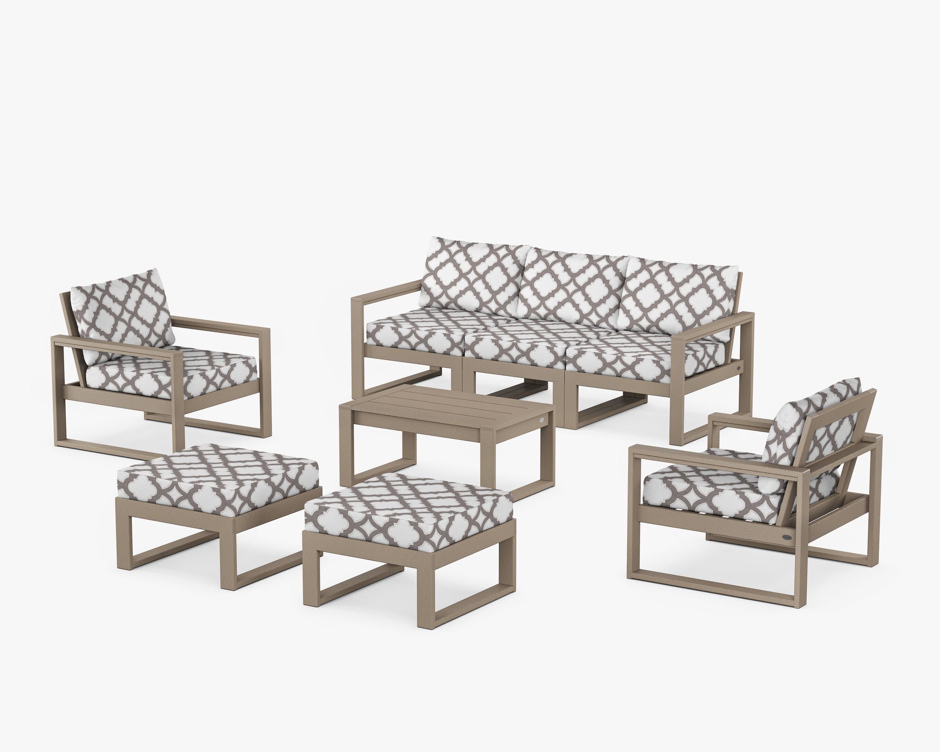 EDGE Sectional 8-Piece Lounge Sofa Set in Vintage Sahara / Trellis Grey Mist