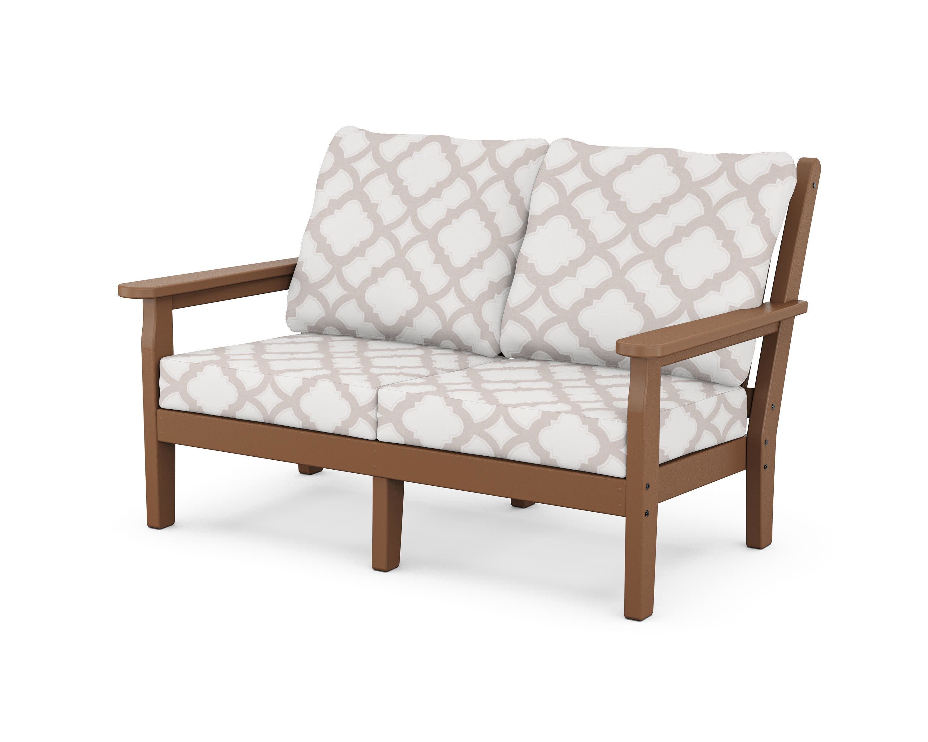 Chippendale Deep Seating Loveseat in Teak / Trellis Dune Burlap