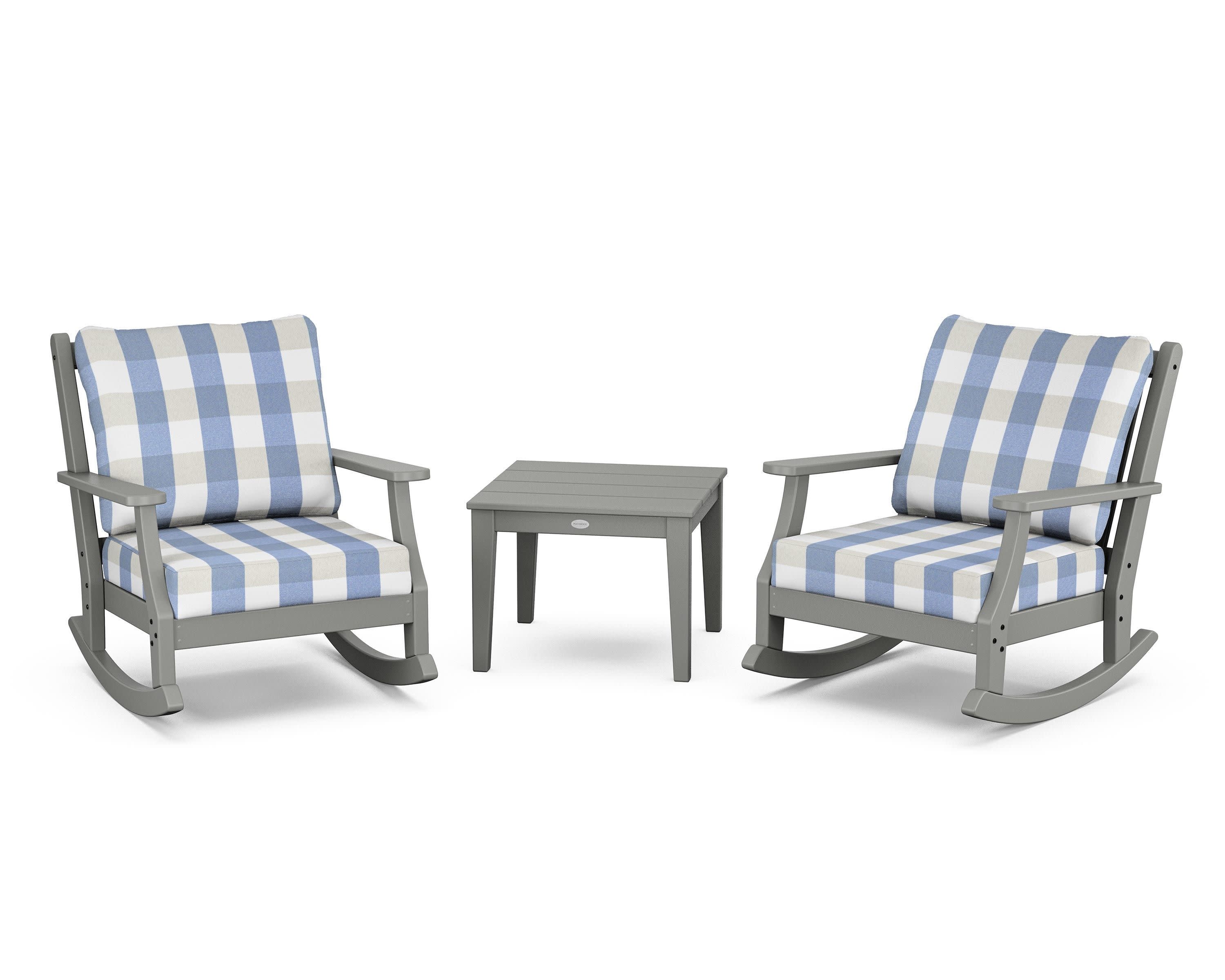 Wovendale 3-Piece Deep Seating Rocker Set in Slate Grey / Buffalo Plaid Sky Blue