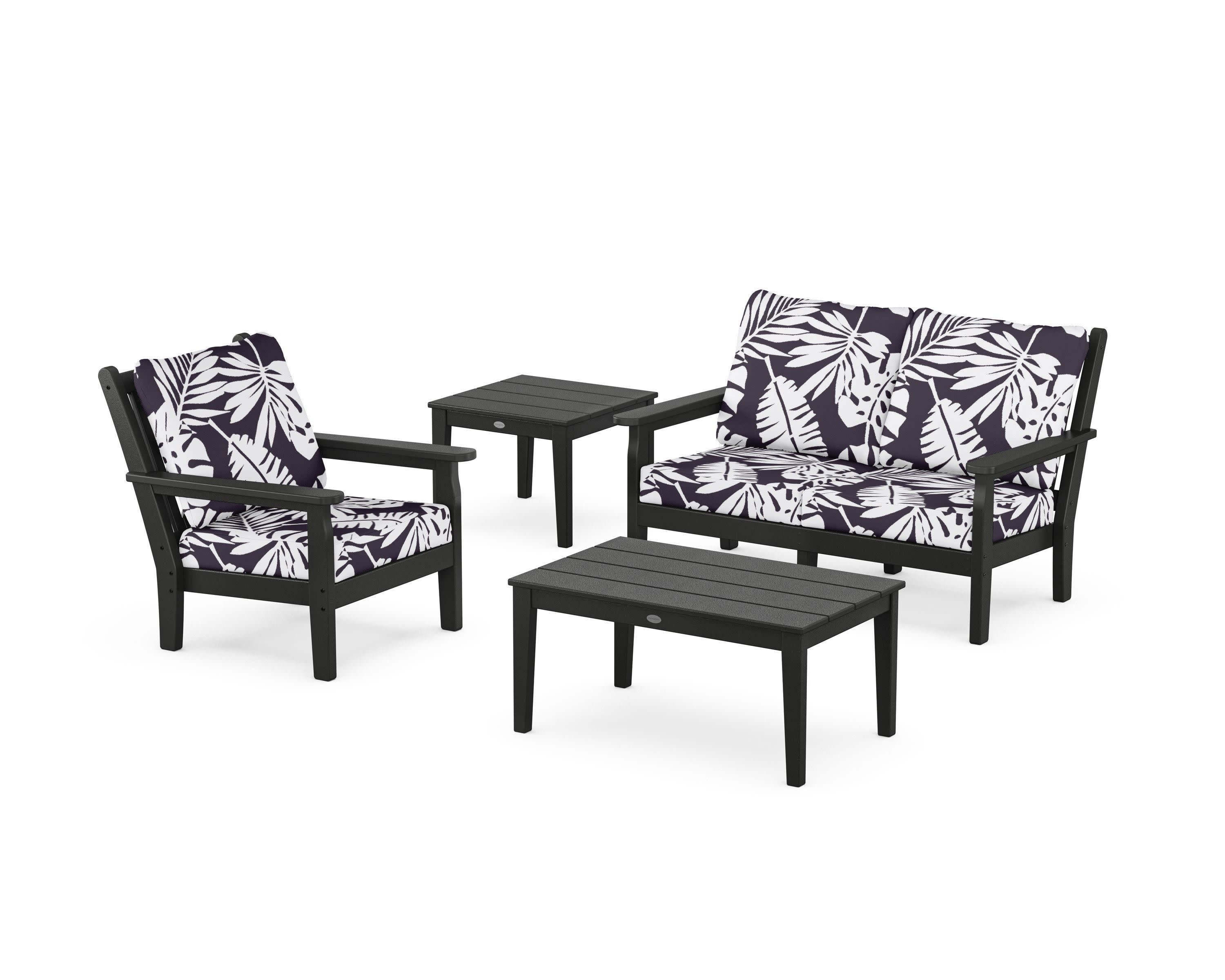 Chippendale 4-Piece Deep Seating Set in Black / Leaf Navy