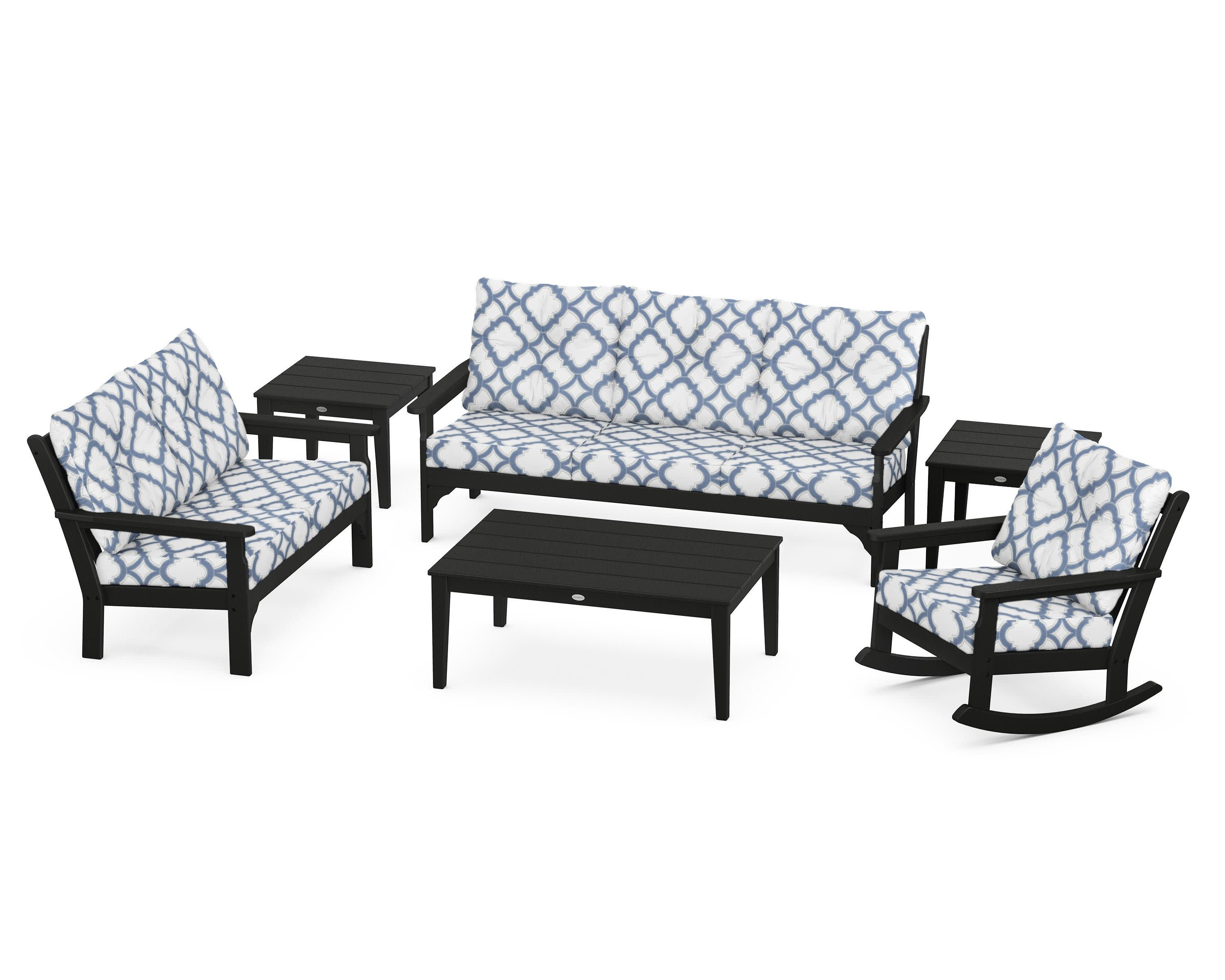 Vineyard 6-Piece Deep Seating Set in Black / Trellis Sky Blue