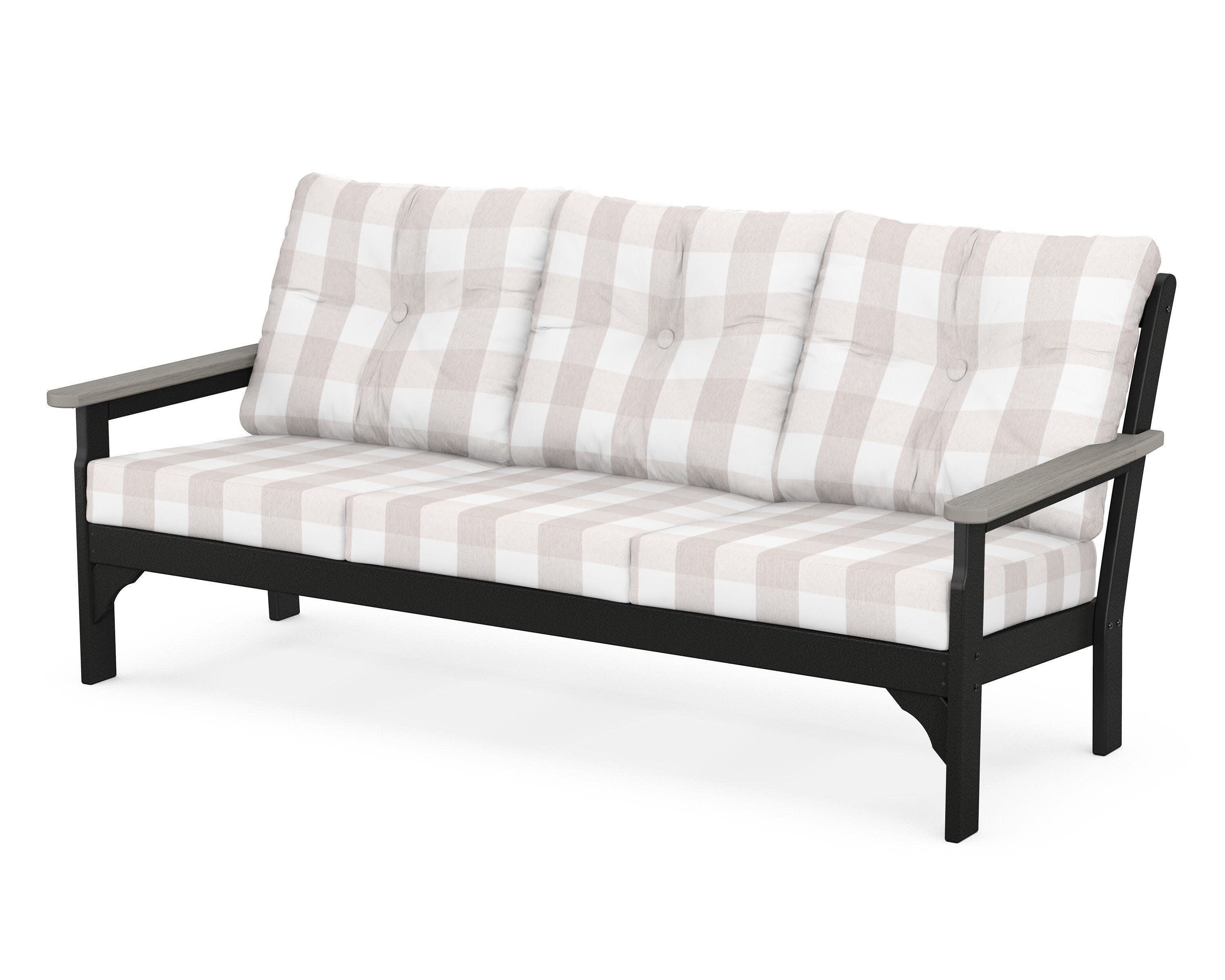 Vineyard Deep Seating Sofa in Black / Driftwood / Buffalo Plaid Dune Burlap