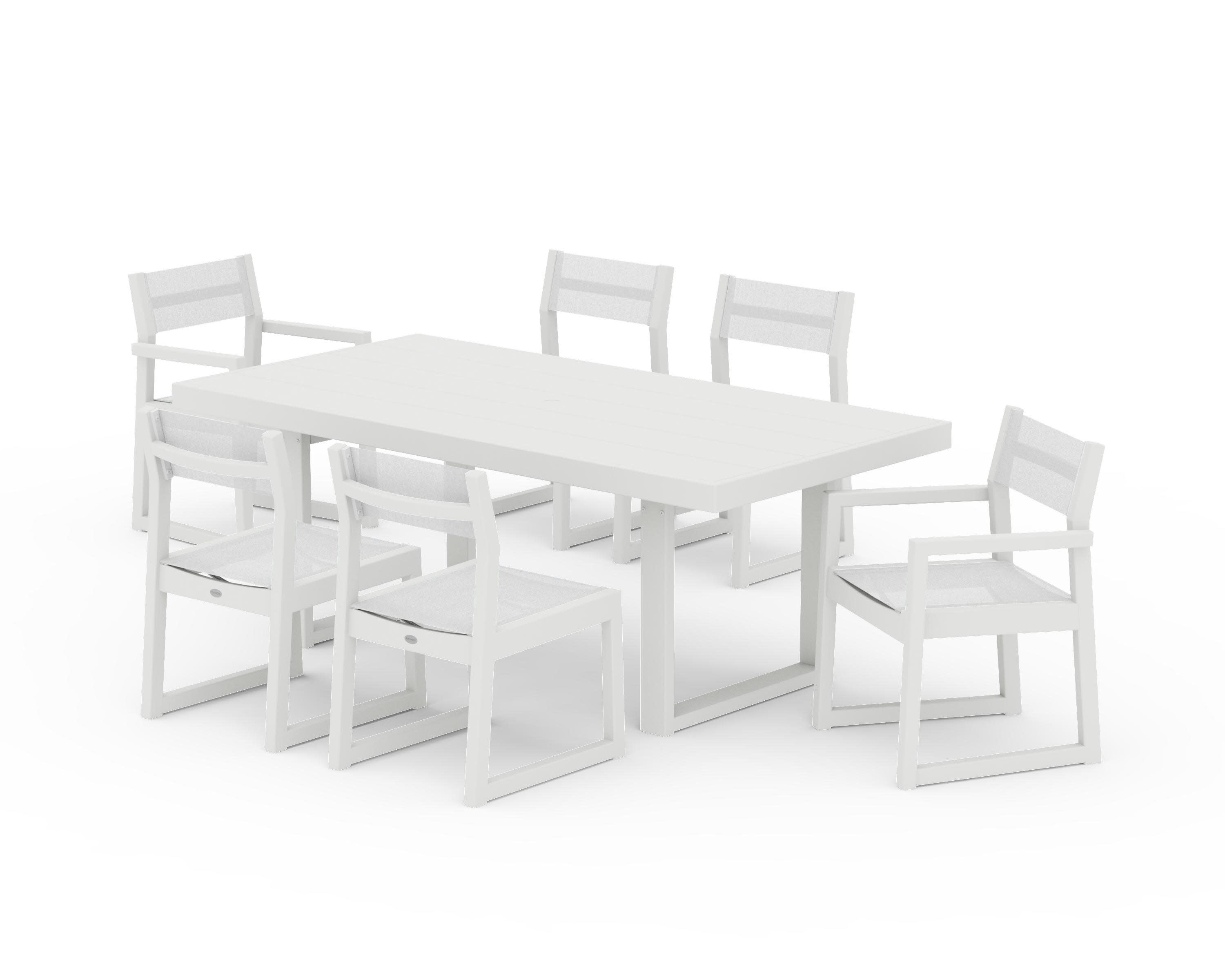 EDGE Sling 7-Piece Dining Set in Vintage White / White Sling