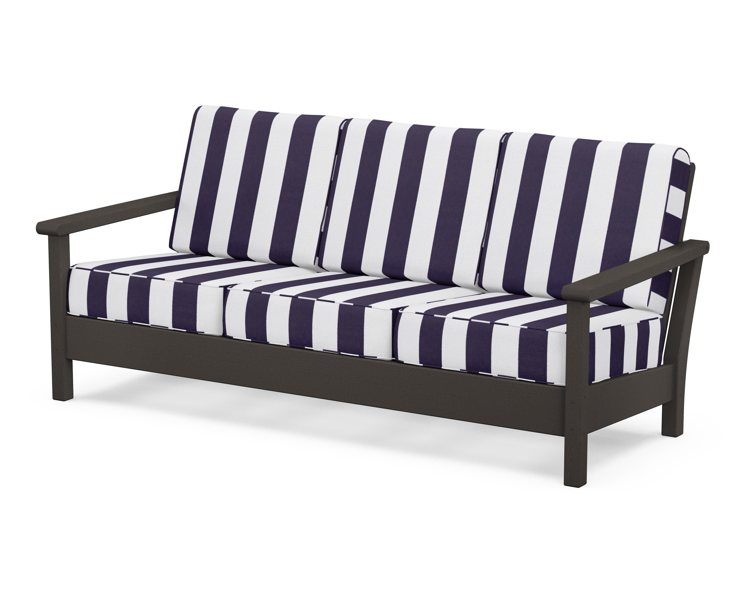 Harbour Deep Seating Sofa in Vintage Coffee / Cabana Stripe Navy