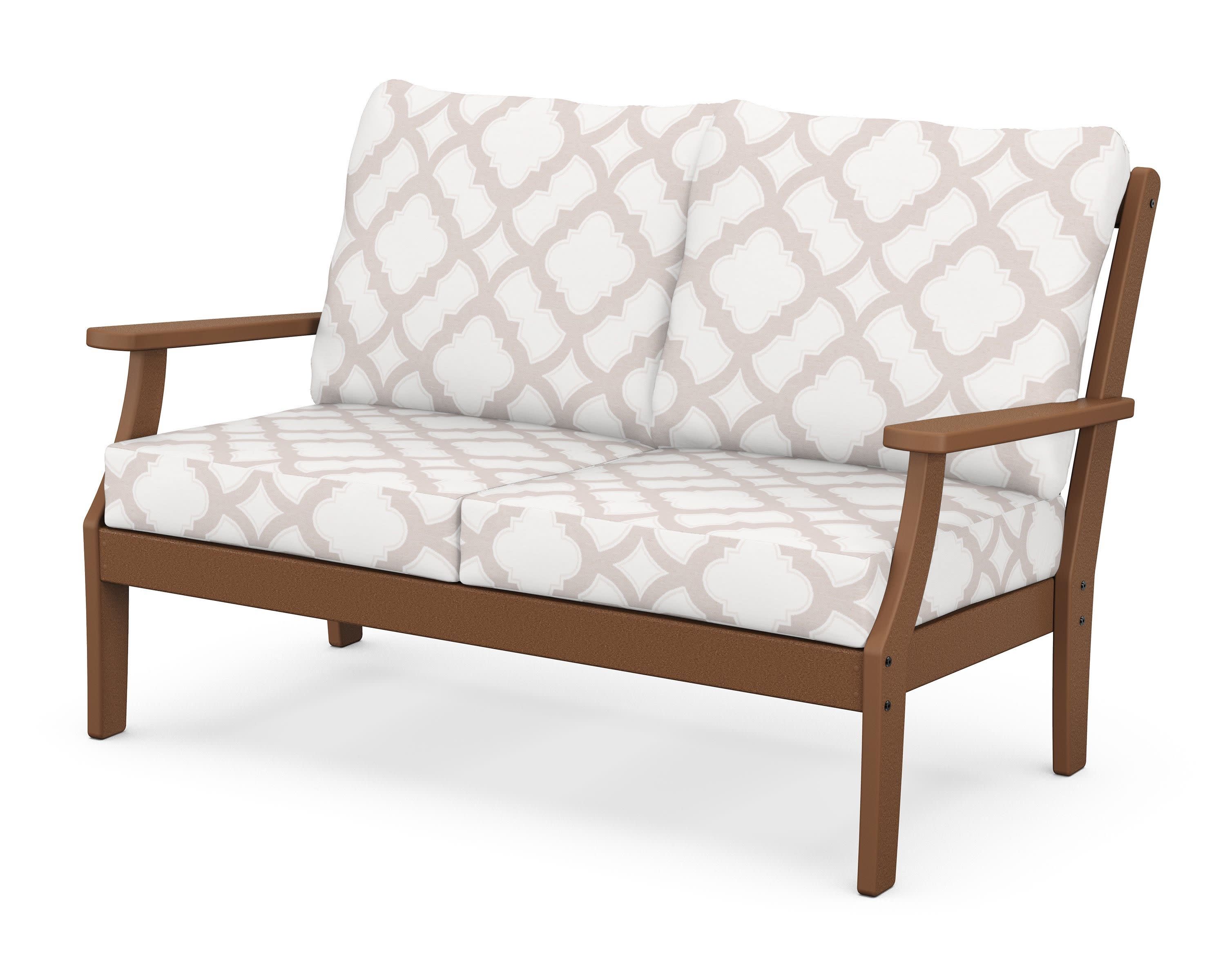 Braxton Deep Seating Loveseat in Teak / Trellis Dune Burlap