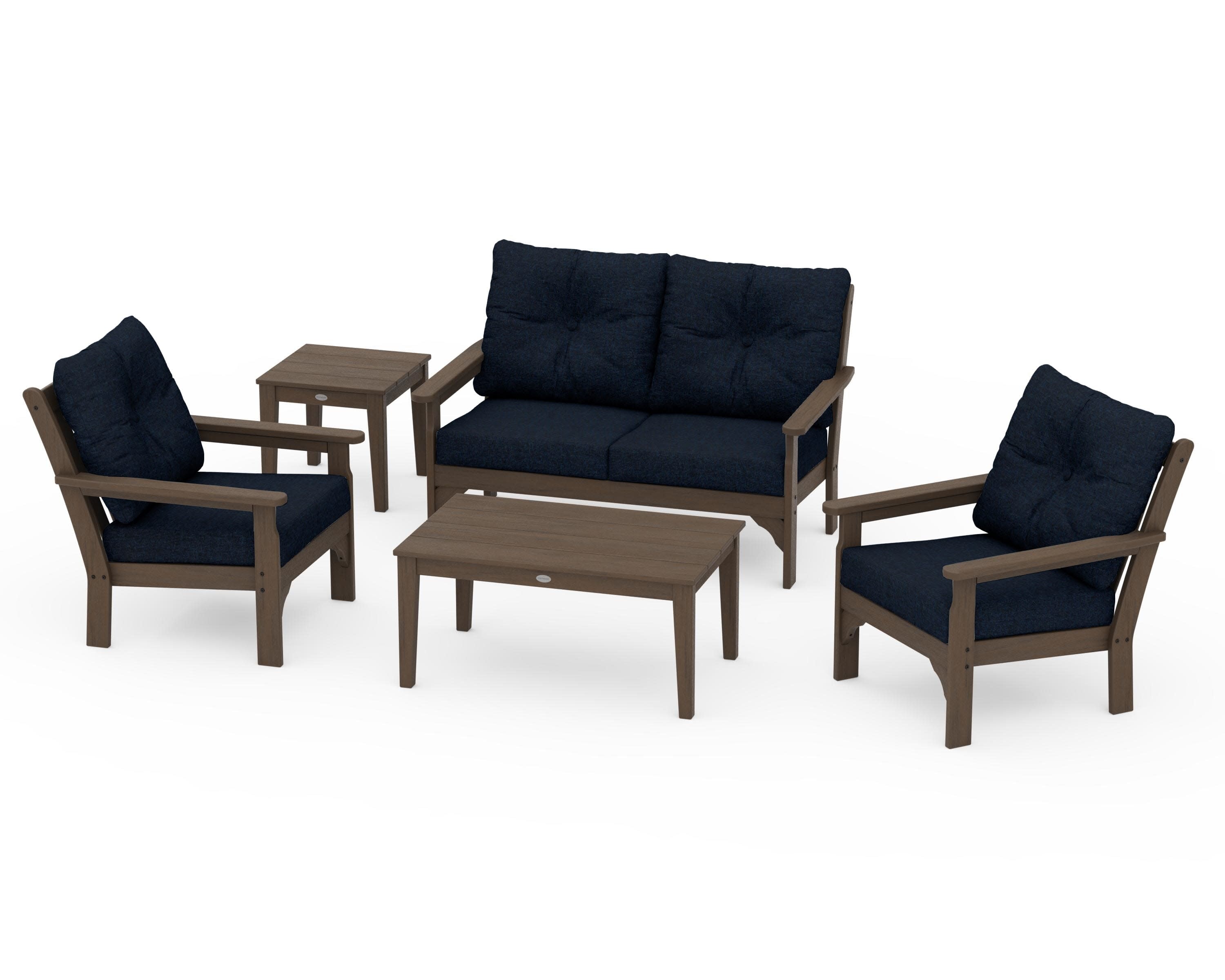Vineyard 5-Piece Deep Seating Set in Kona / Marine Indigo