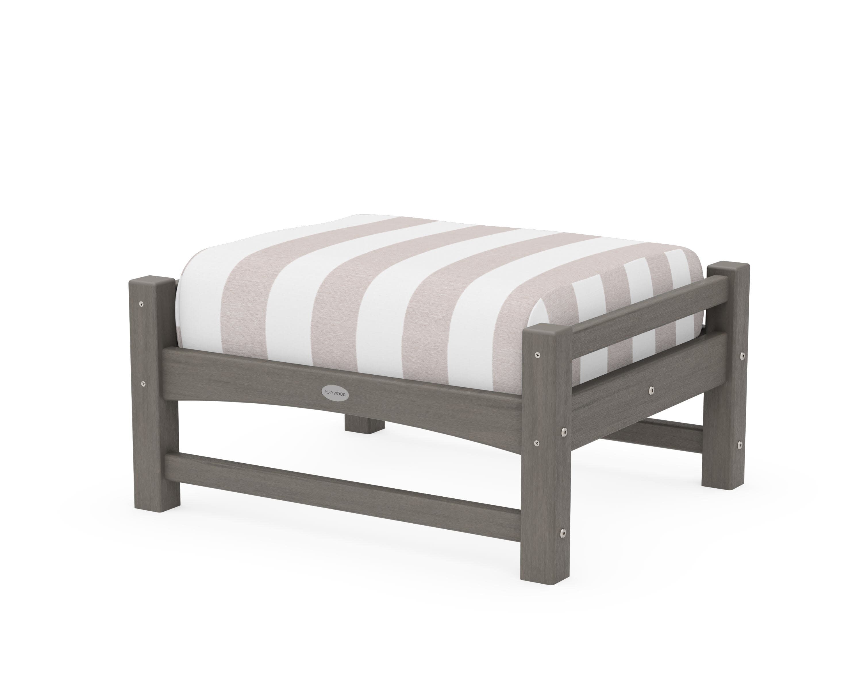 Club Ottoman in Driftwood / Cabana Stripe Dune Burlap