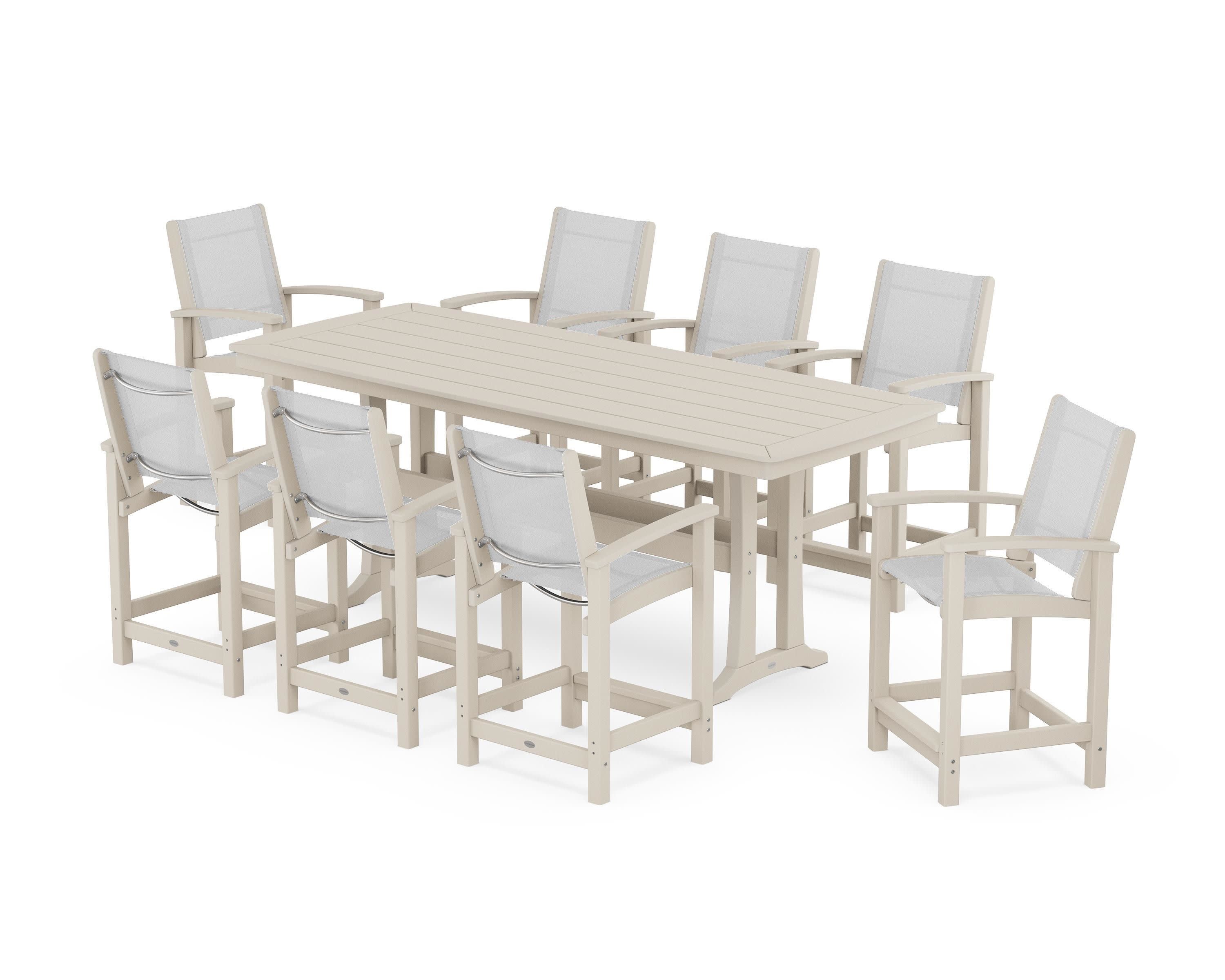 Coastal 9-Piece Counter Set with Trestle Legs in Sand / White Sling