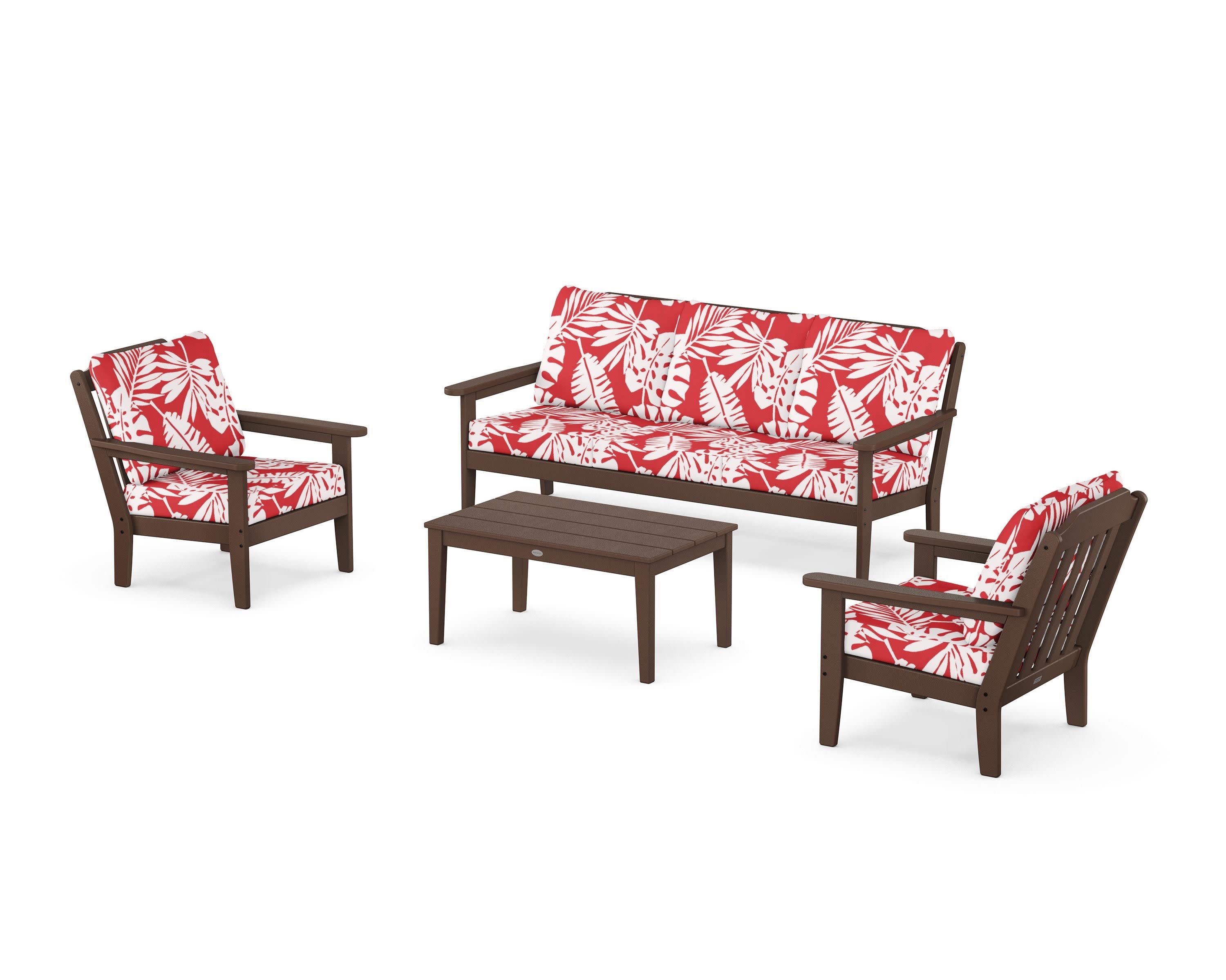 Cottage 4-Piece Deep Seating Set with Sofa in Mahogany / Leaf Crimson