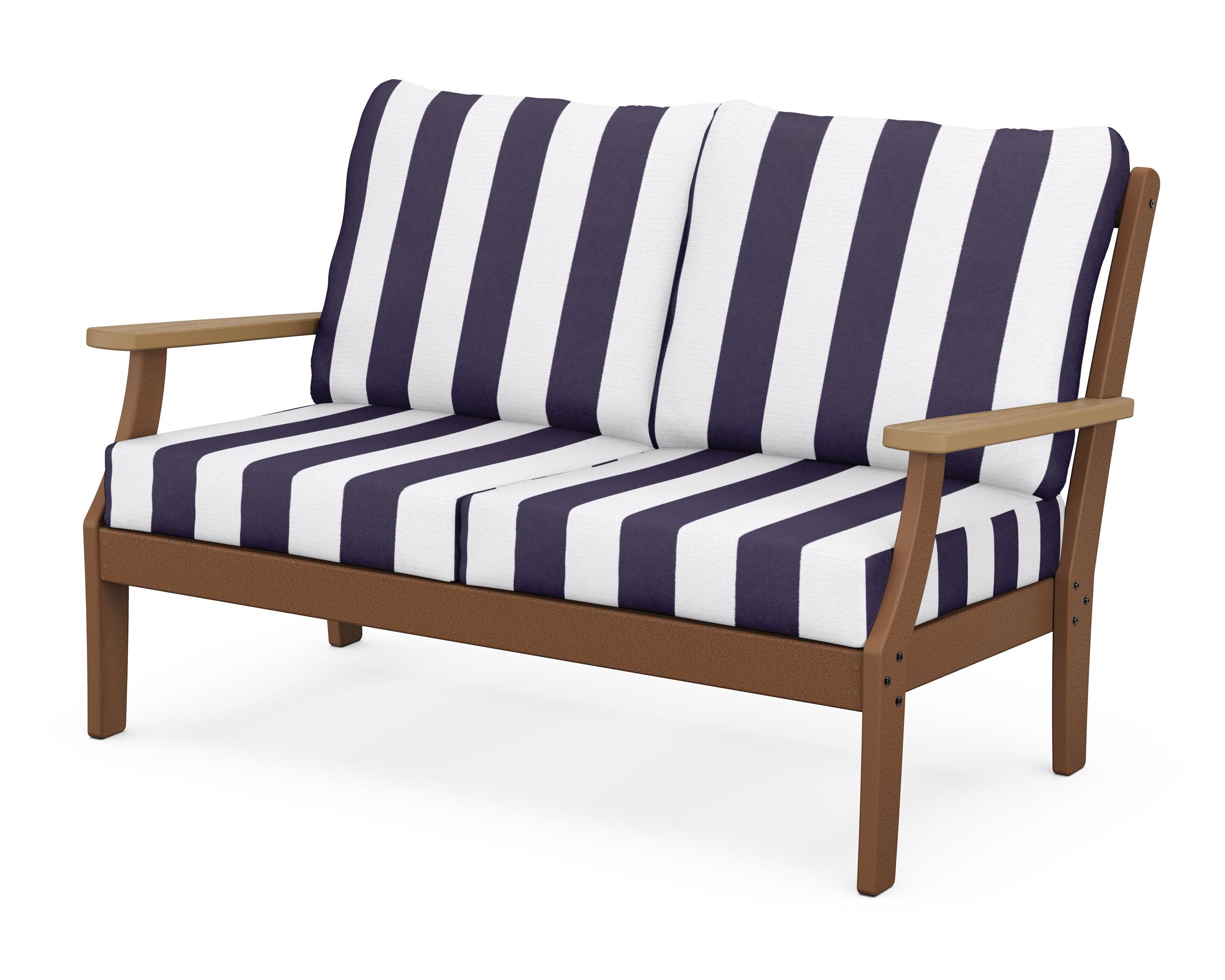 Braxton Deep Seating Loveseat in Teak / Natural / Cabana Stripe Navy