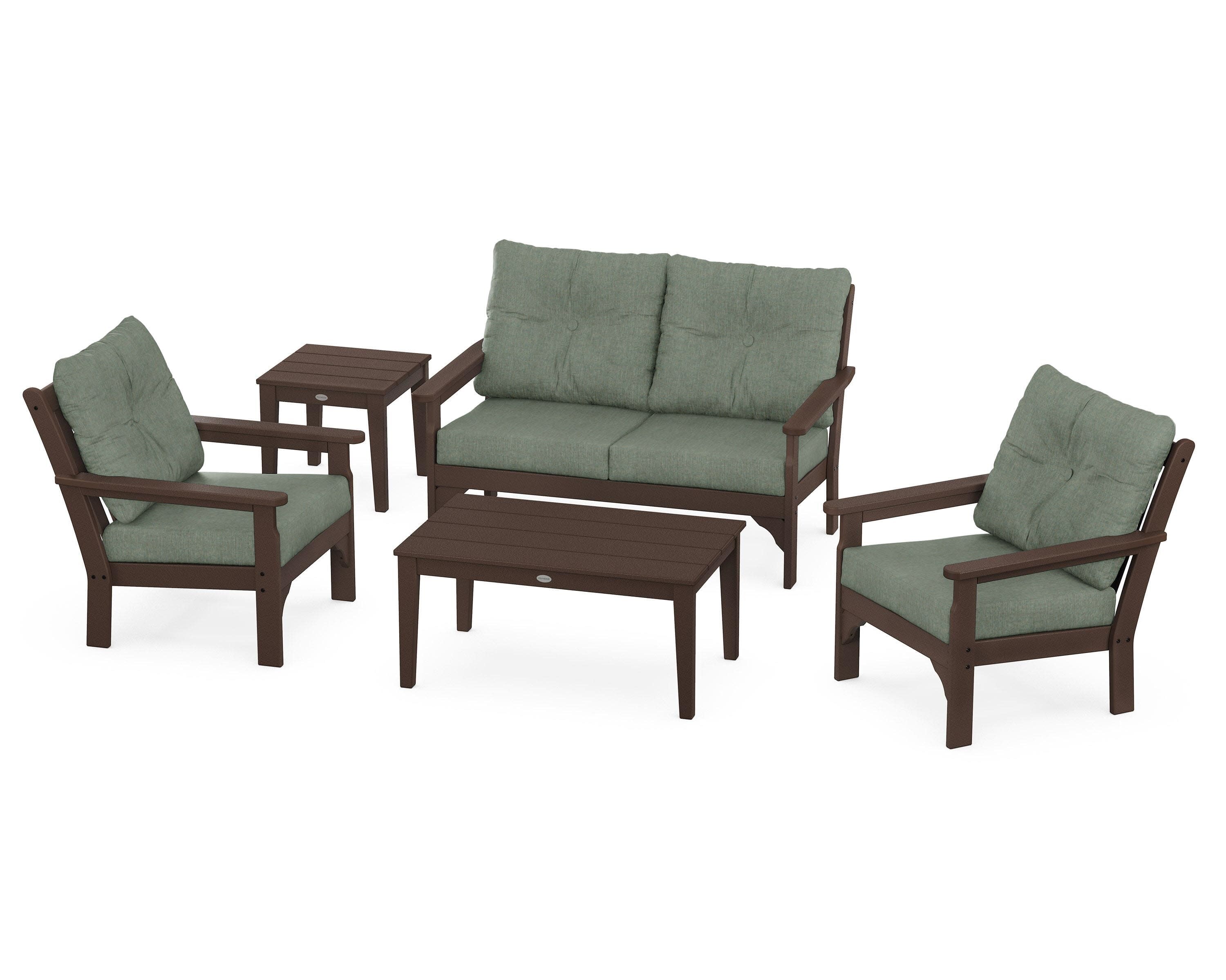 Vineyard 5-Piece Deep Seating Set in Mahogany / Cast Sage