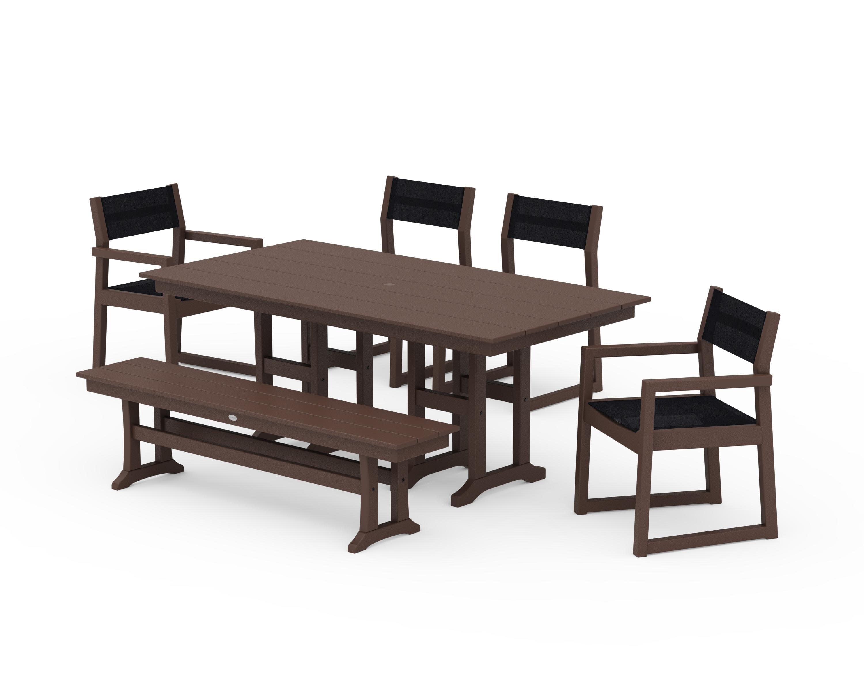 EDGE Sling 6-Piece Farmhouse Dining Set in Mahogany / Black Sling