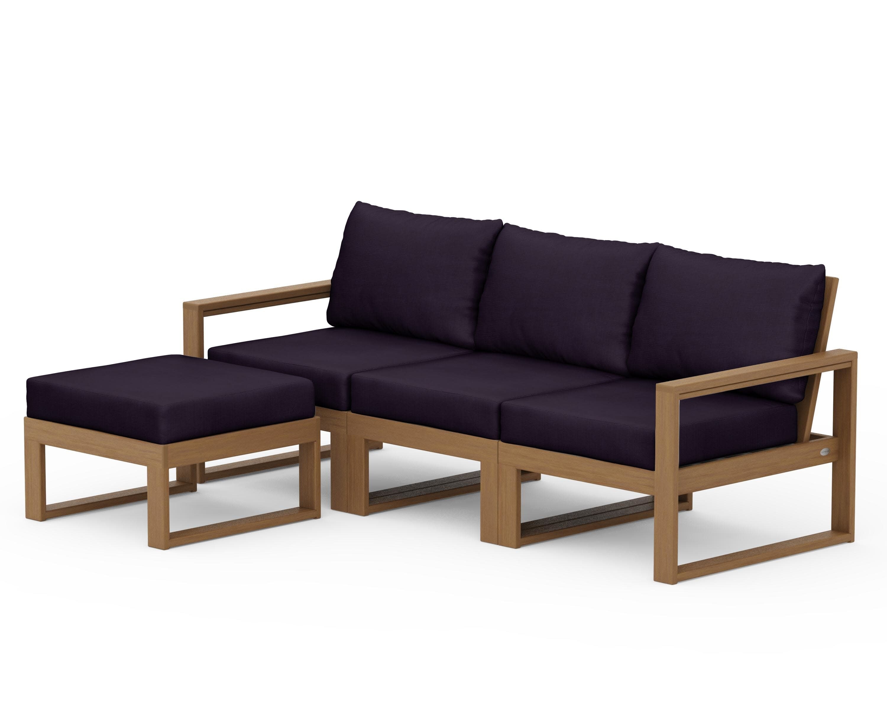 EDGE 4-Piece Modular Deep Seating Set with Ottoman in Natural / Navy Linen