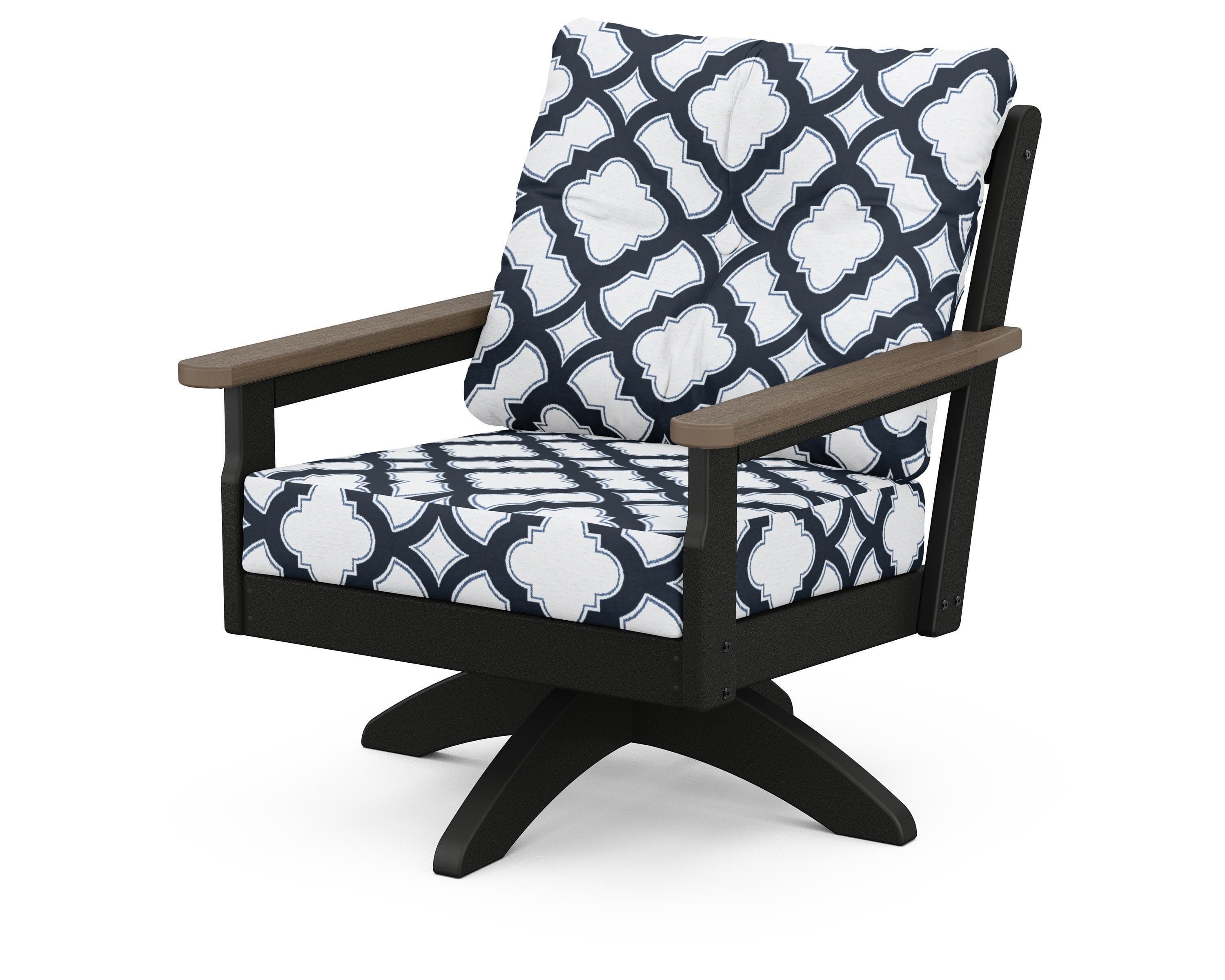 Vineyard Deep Seating Swivel Chair in Black / Kona / Trellis Marine Indigo