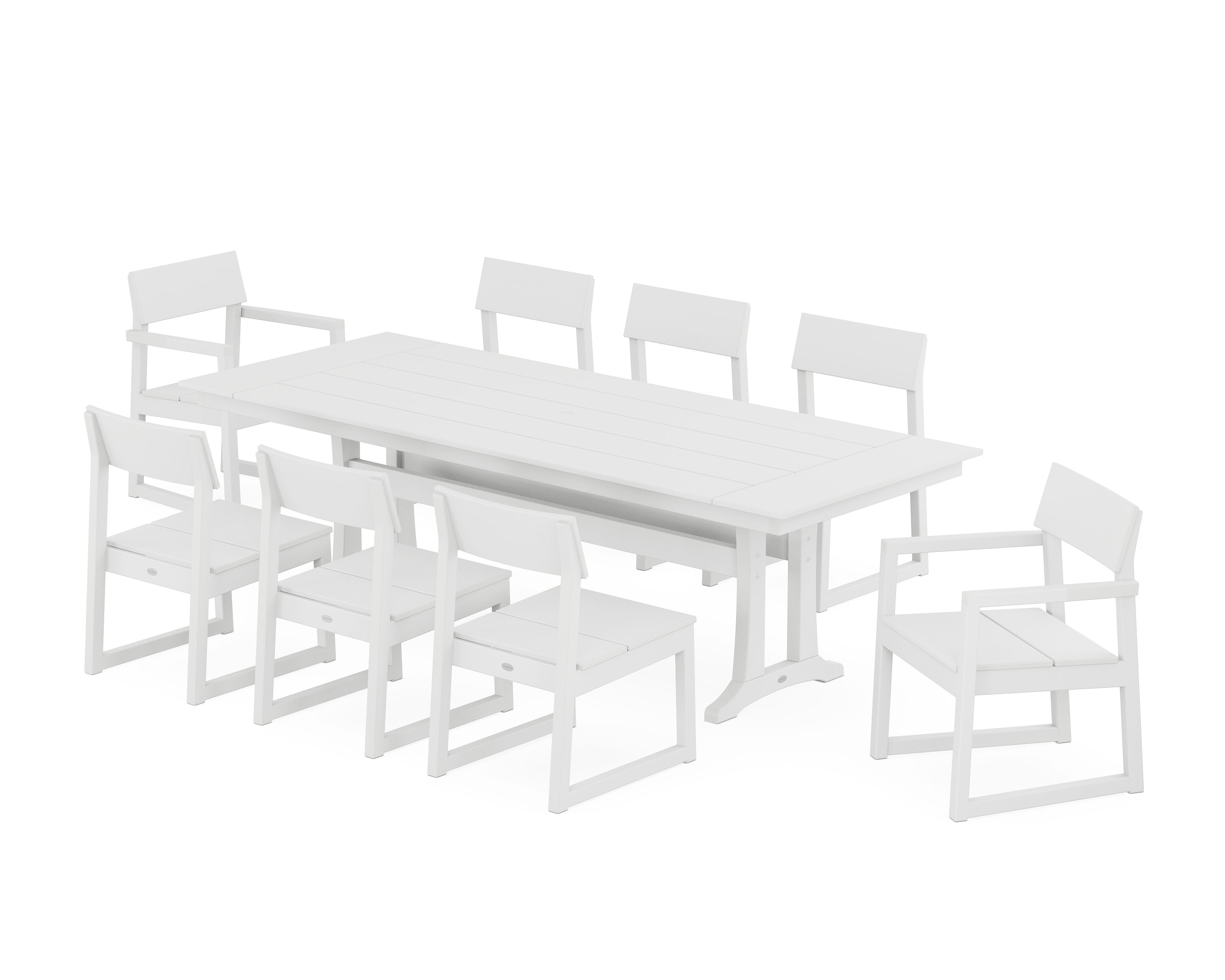 EDGE 9-Piece Farmhouse Dining Set with Trestle Legs in White
