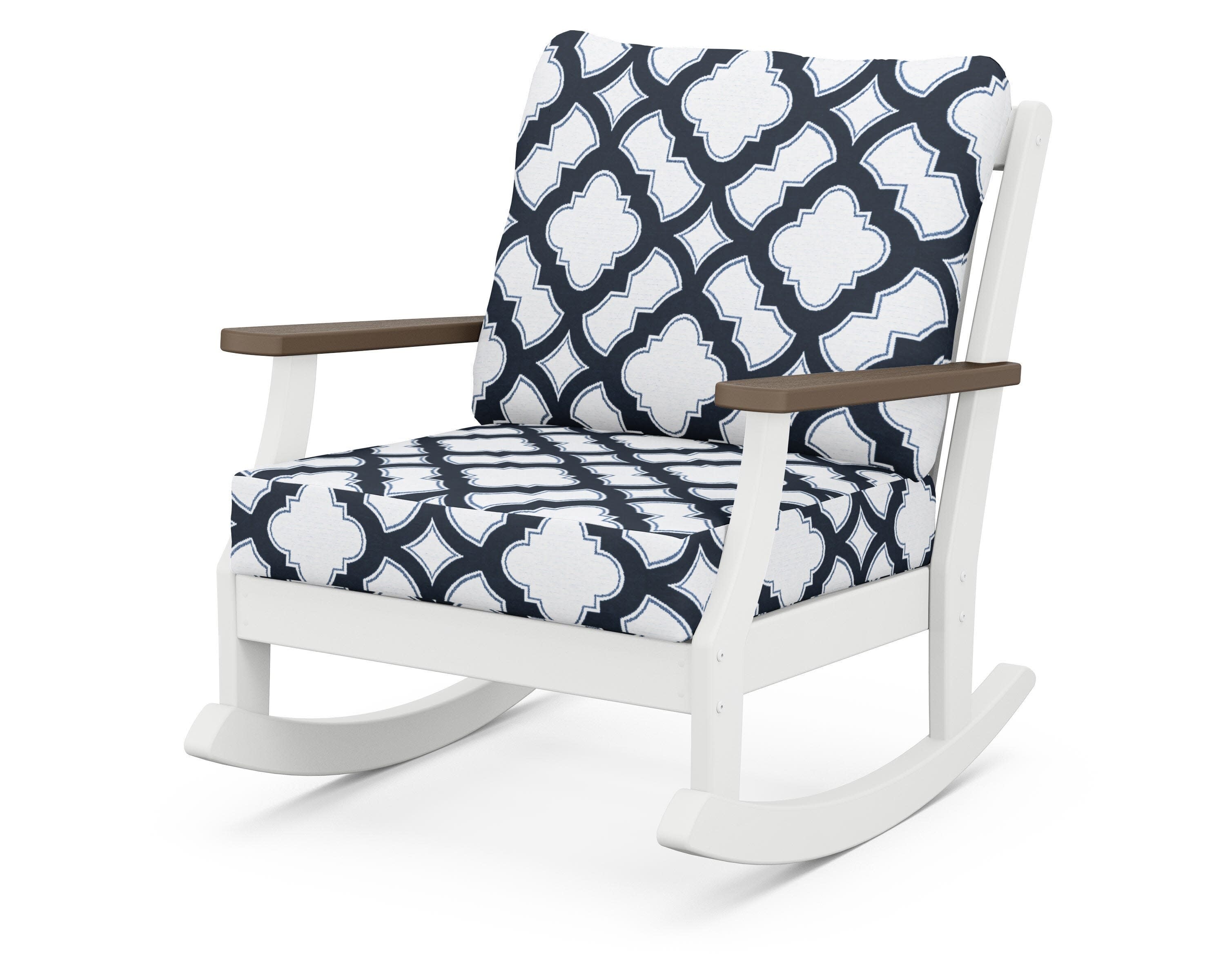 Braxton Deep Seating Rocking Chair in White / Kona / Trellis Marine Indigo