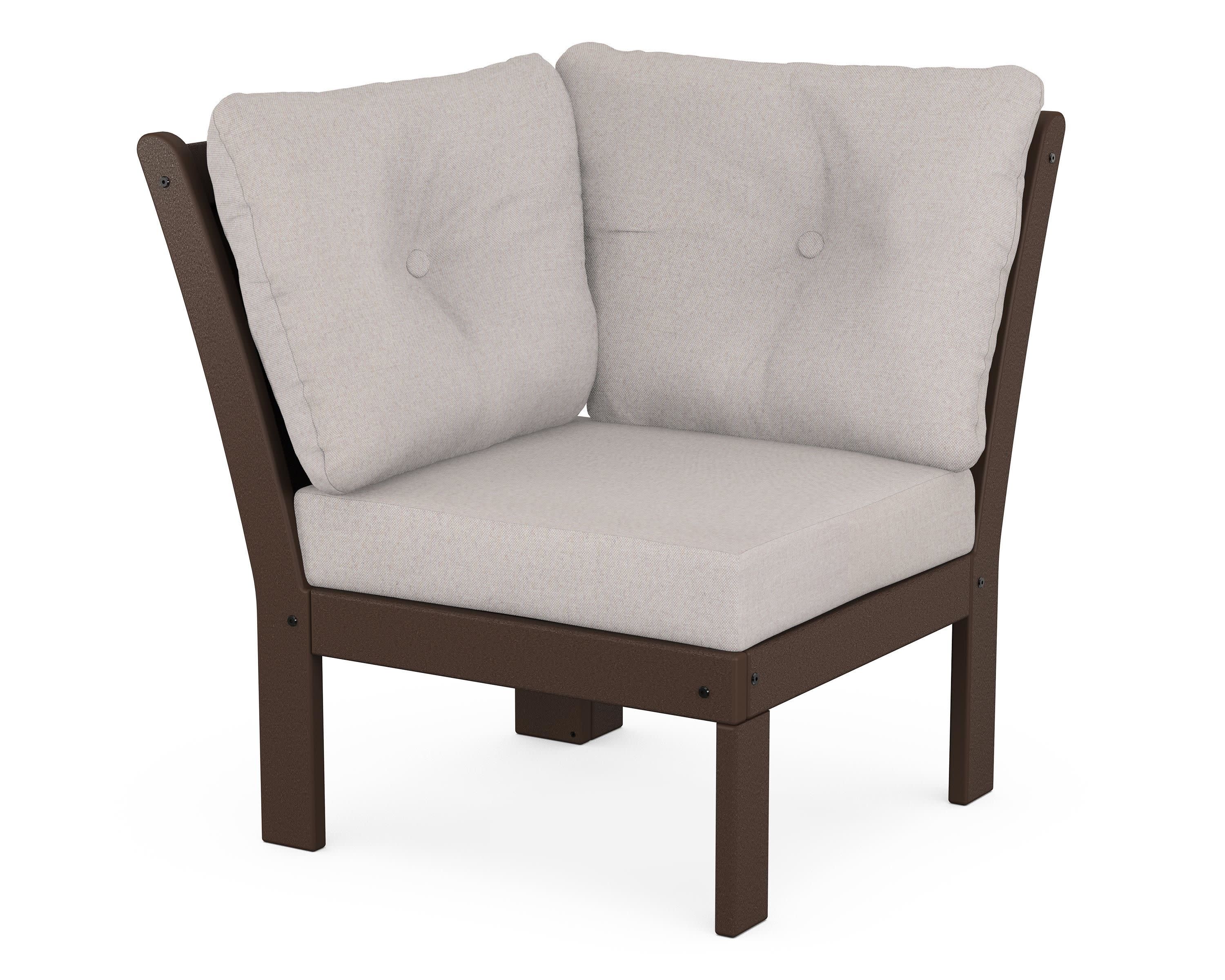 Vineyard Modular Corner Chair in Mahogany / Dune Burlap