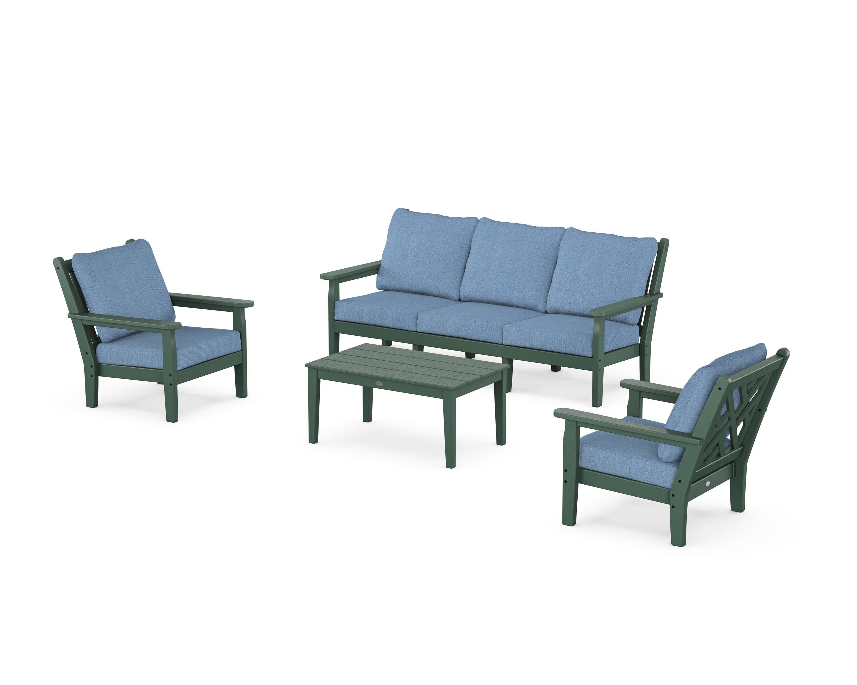 Chippendale 4-Piece Deep Seating Set with Sofa in Green / Sky Blue