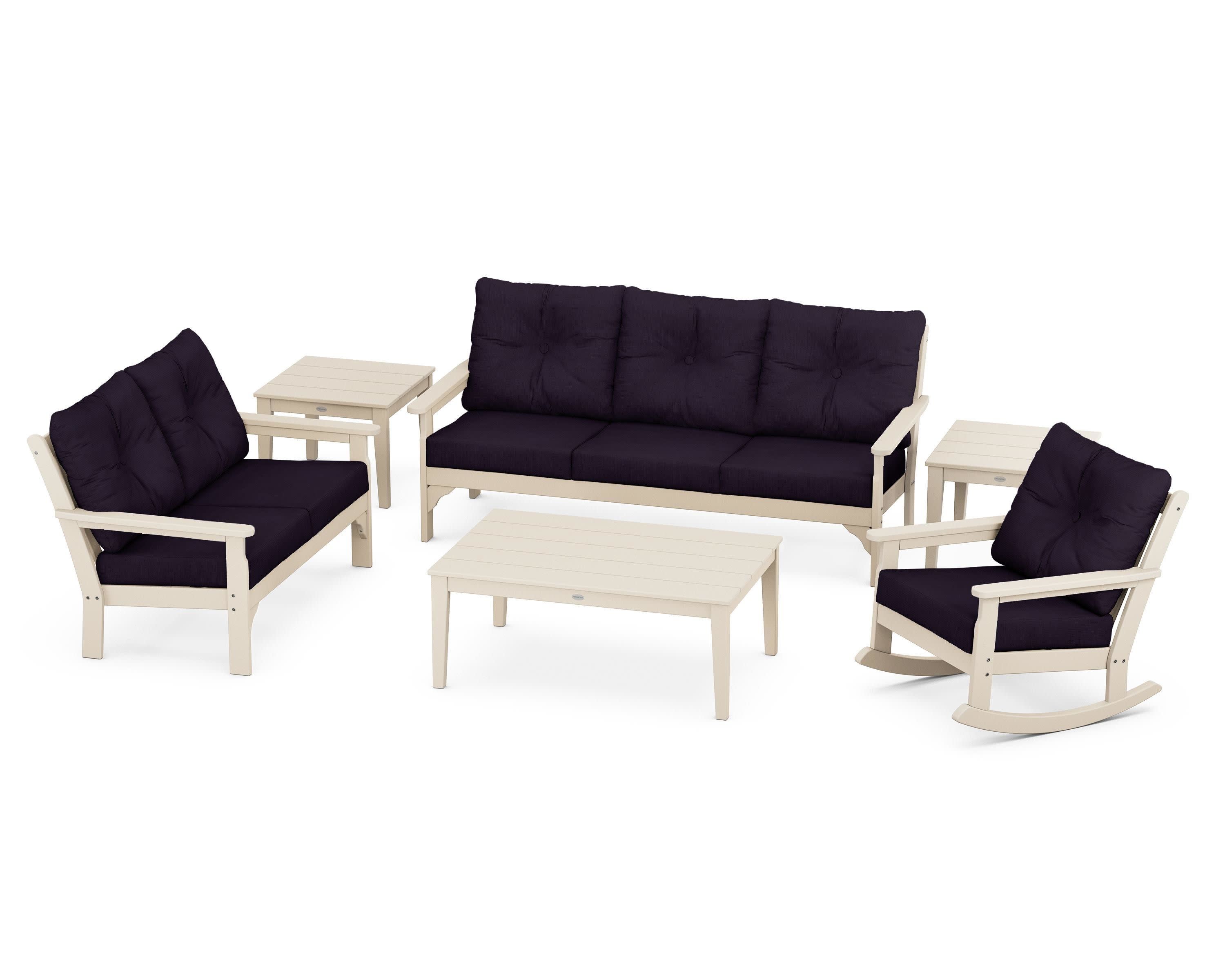 Vineyard 6-Piece Deep Seating Set in Sand / Navy Linen