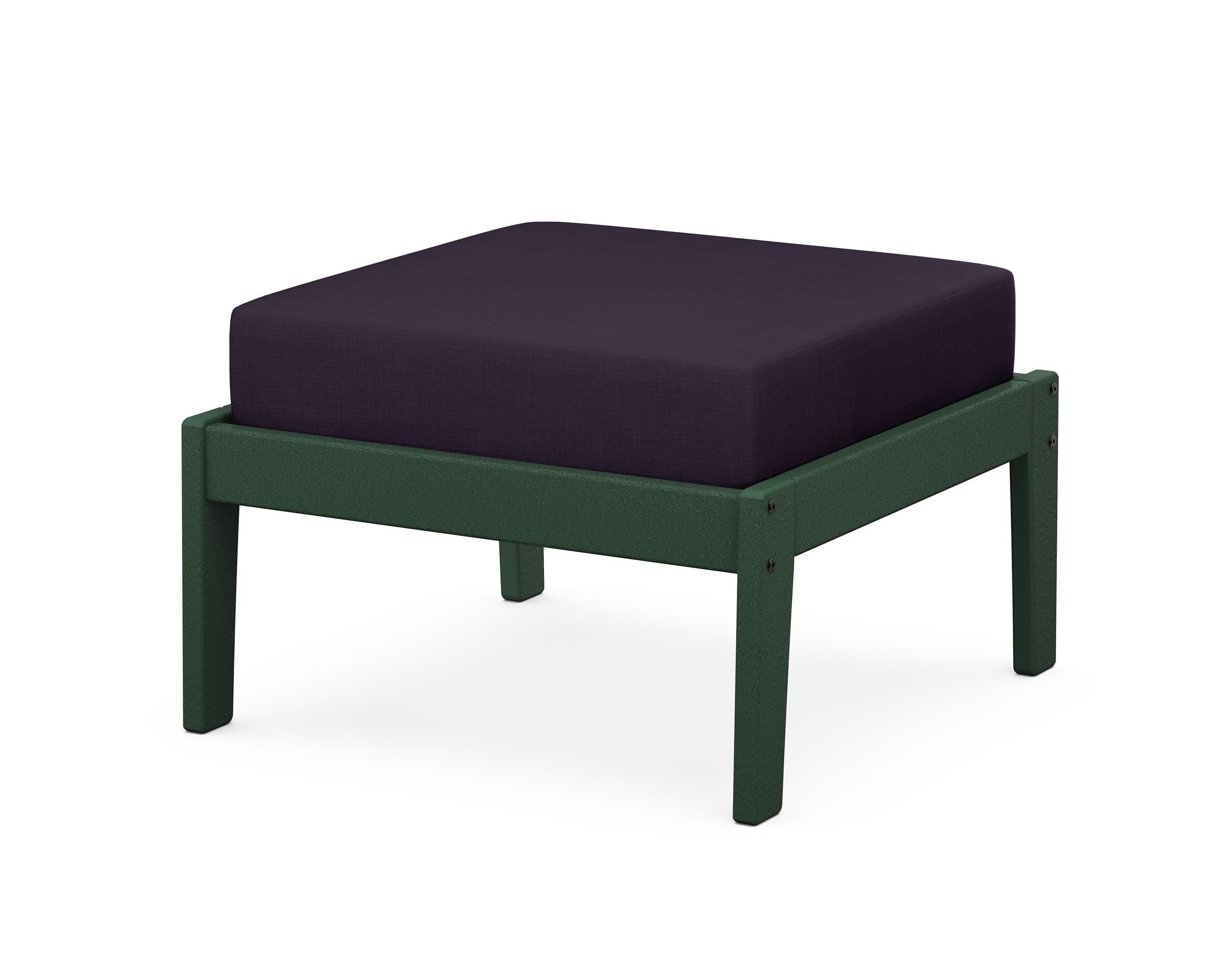 Deep Seating Ottoman in Green / Navy Linen