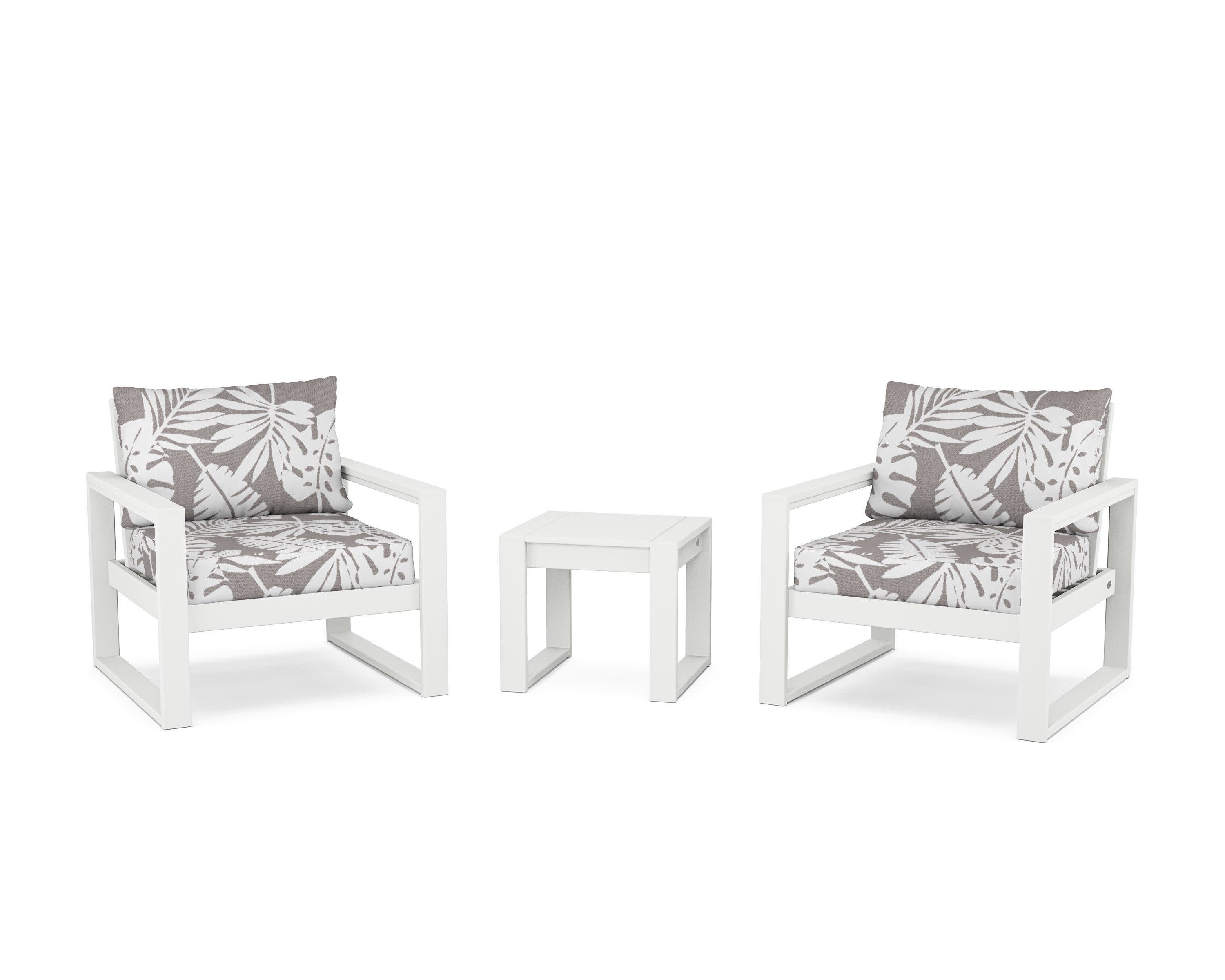 EDGE Sectional 3-Piece Deep Seating Set in White / Leaf Grey Mist
