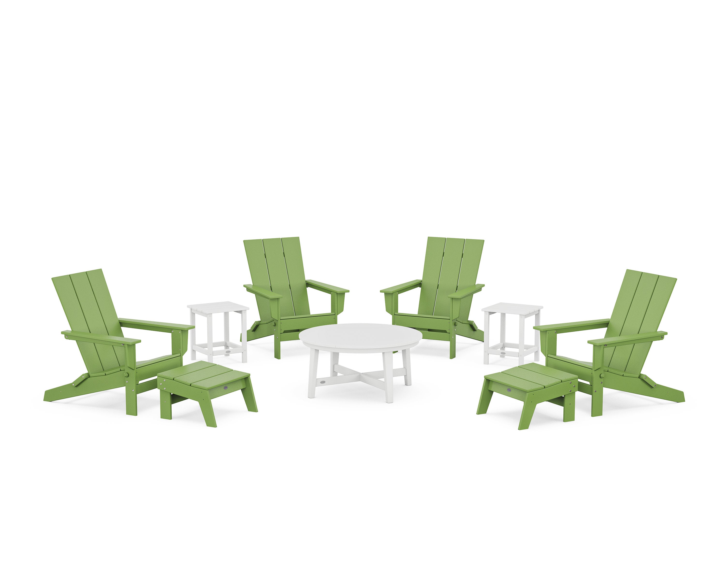 Modern Studio Folding Adirondack 9-Piece Conversation Set in Lime / White