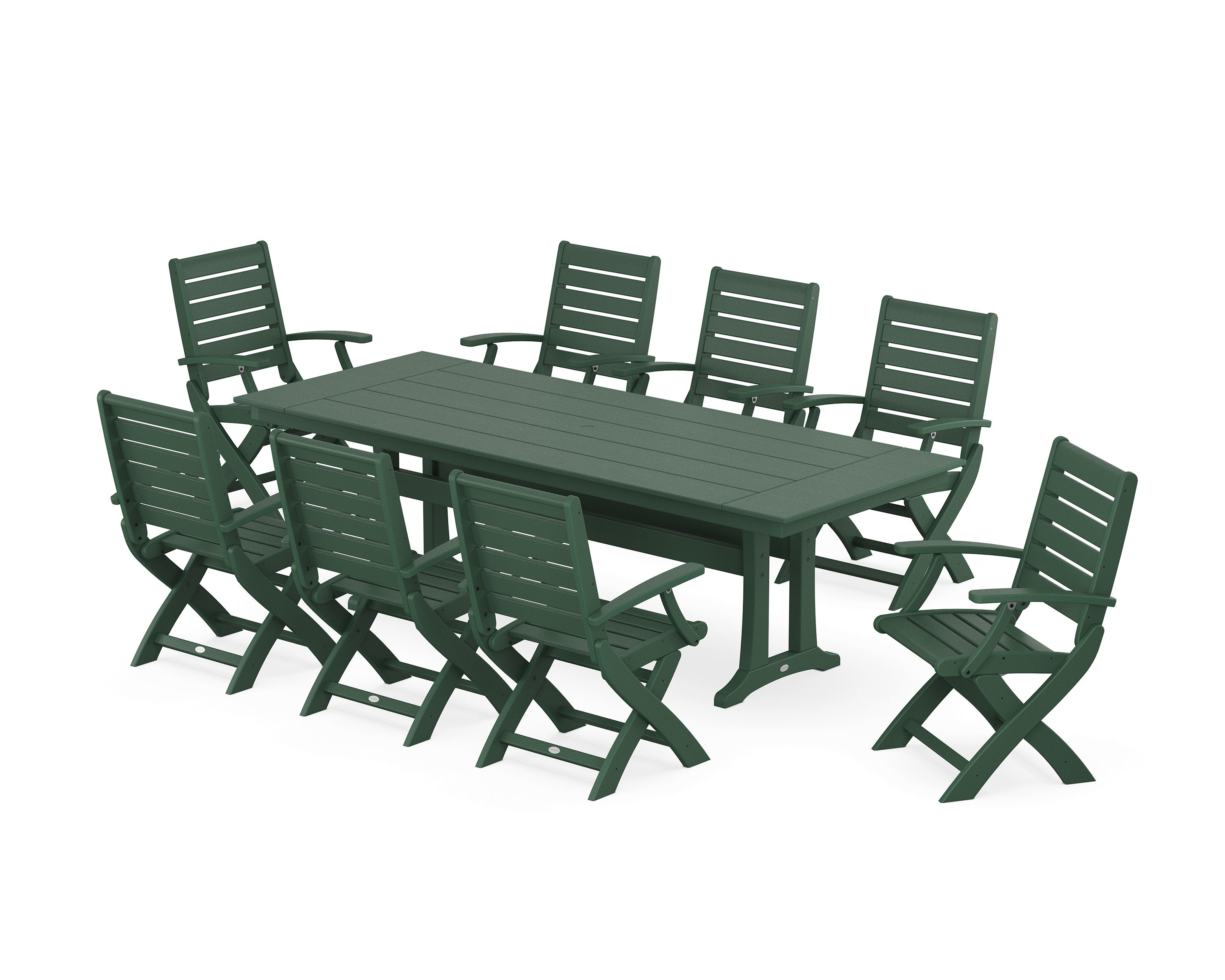 Signature Folding 9-Piece Farmhouse Trestle Dining Set with Trestle Legs in Green