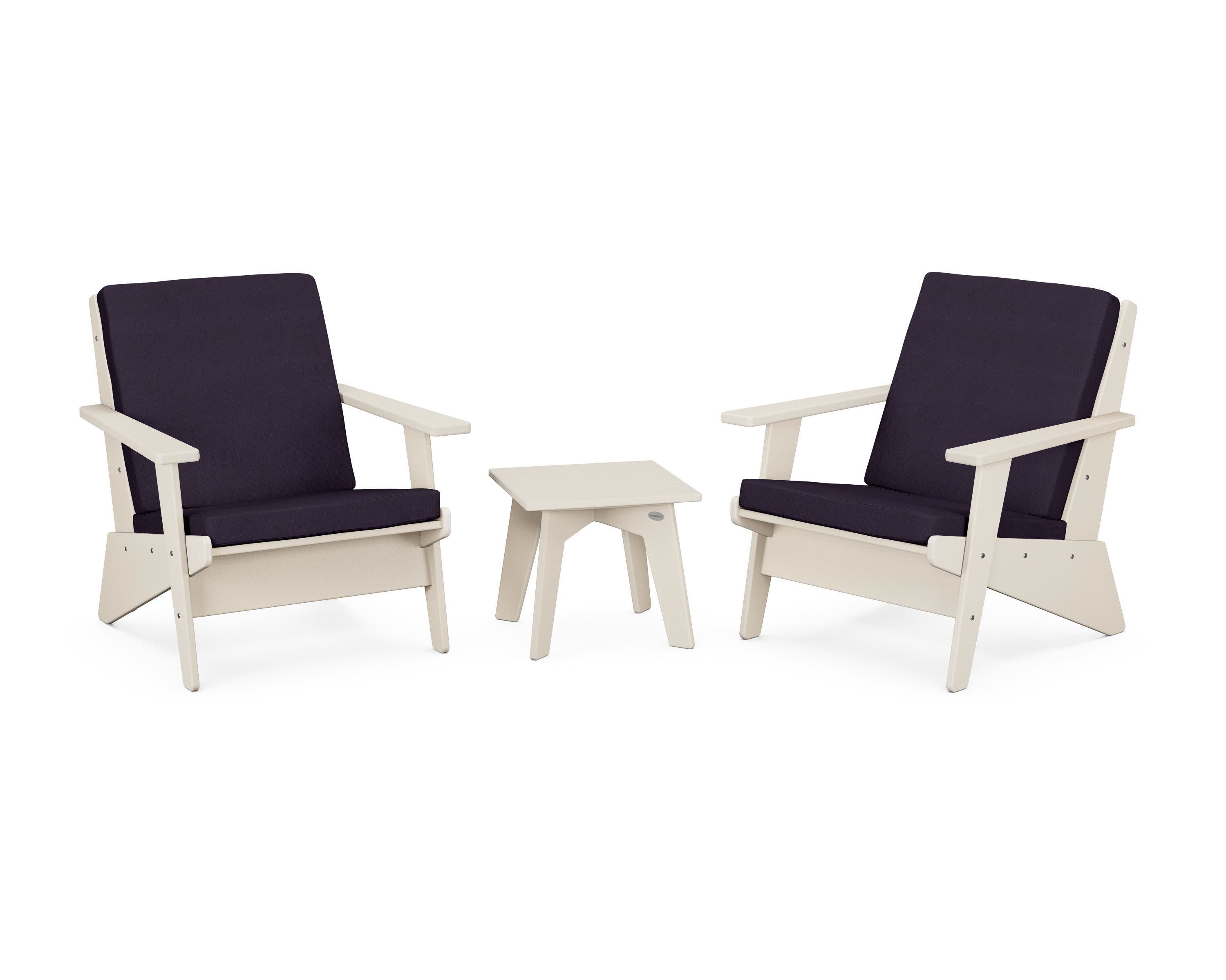 Riviera Modern Lounge 3-Piece Set in Sand / Navy Linen