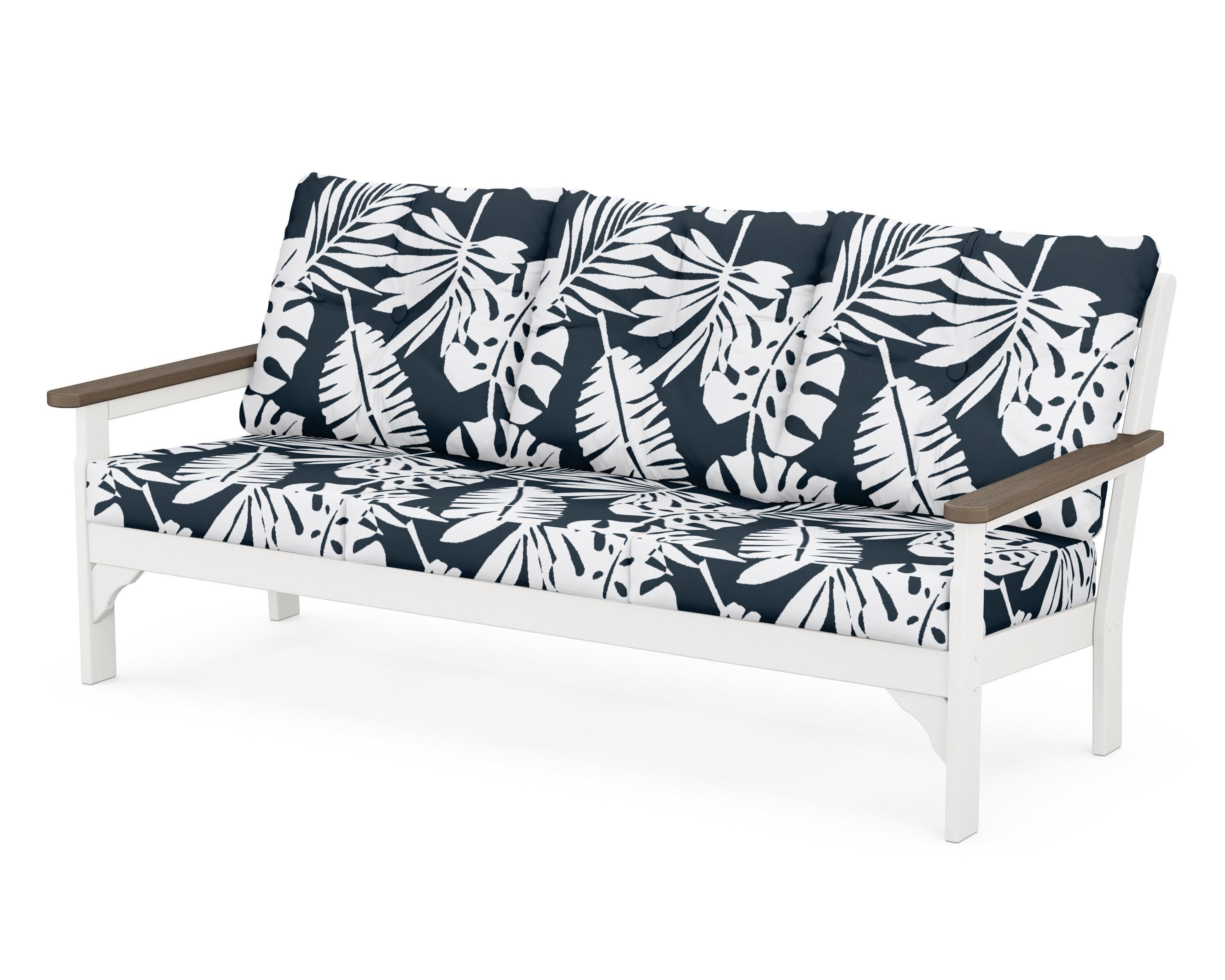 Vineyard Deep Seating Sofa in White / Kona / Leaf Marine Indigo