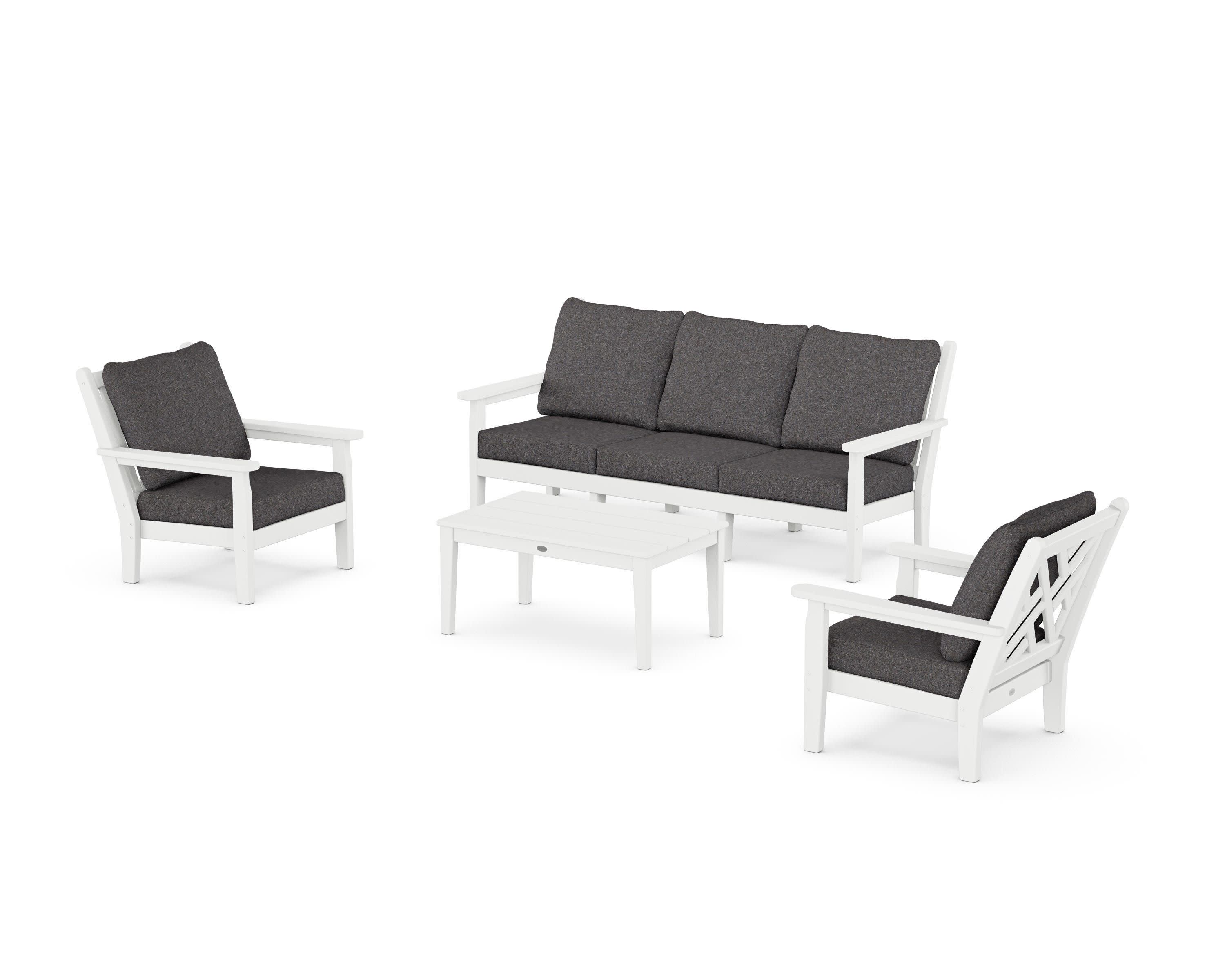 Chippendale 4-Piece Deep Seating Set with Sofa in White / Ash Charcoal