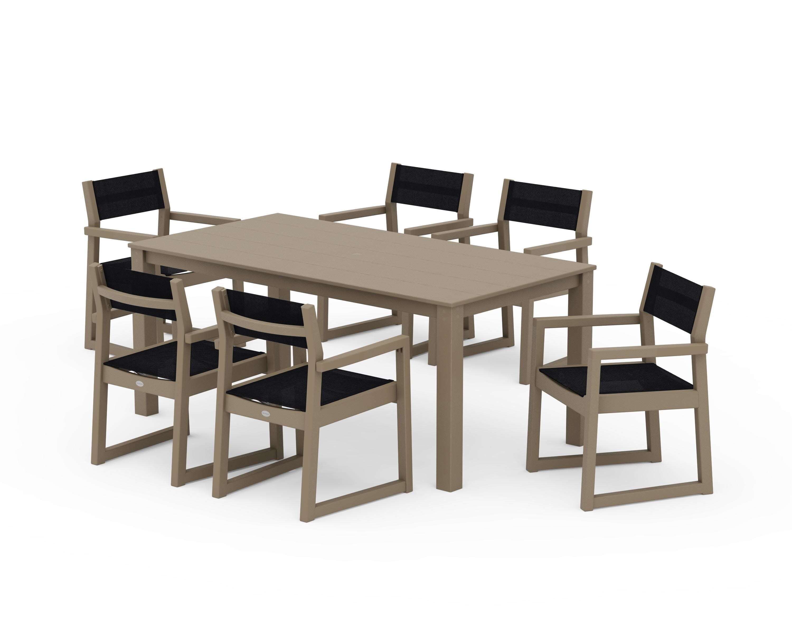 EDGE Sling Arm Chair 7-Piece Parsons Dining Set in Vintage Sahara / Black Sling