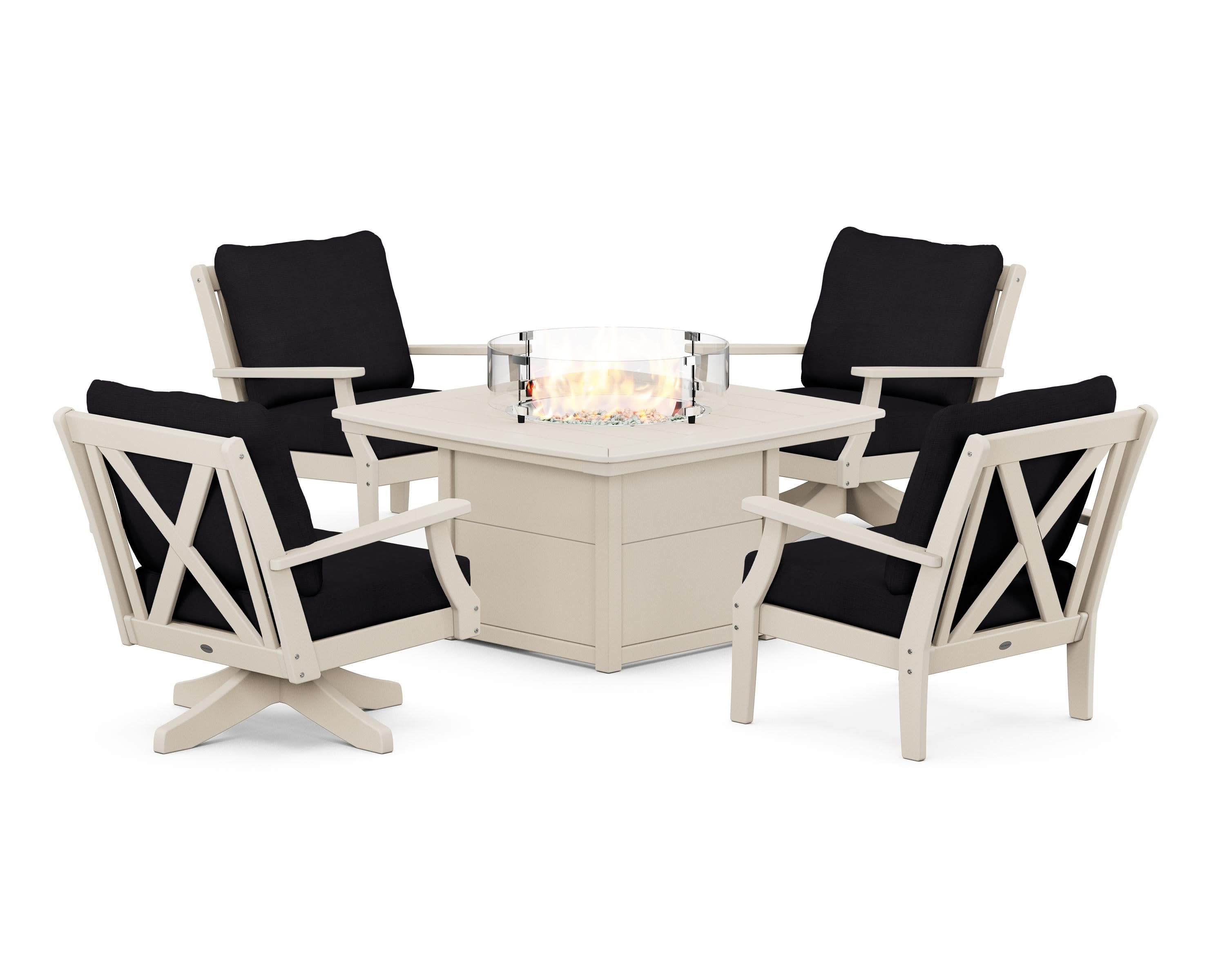 Braxton 5-Piece Deep Seating Set with Fire Table in Sand / Midnight Linen