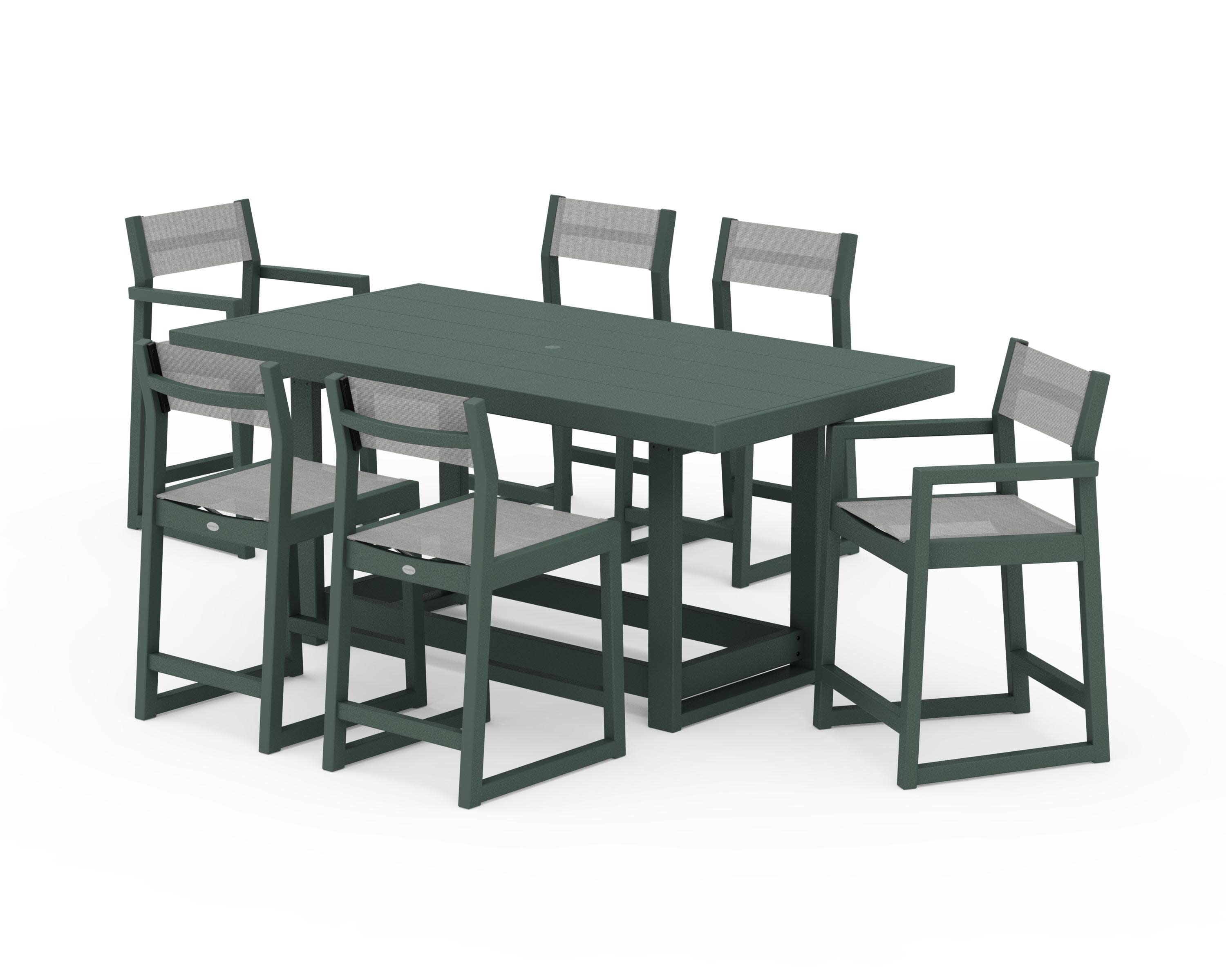 EDGE Sling 7-Piece Counter Table Set in Green / Metallic Sling