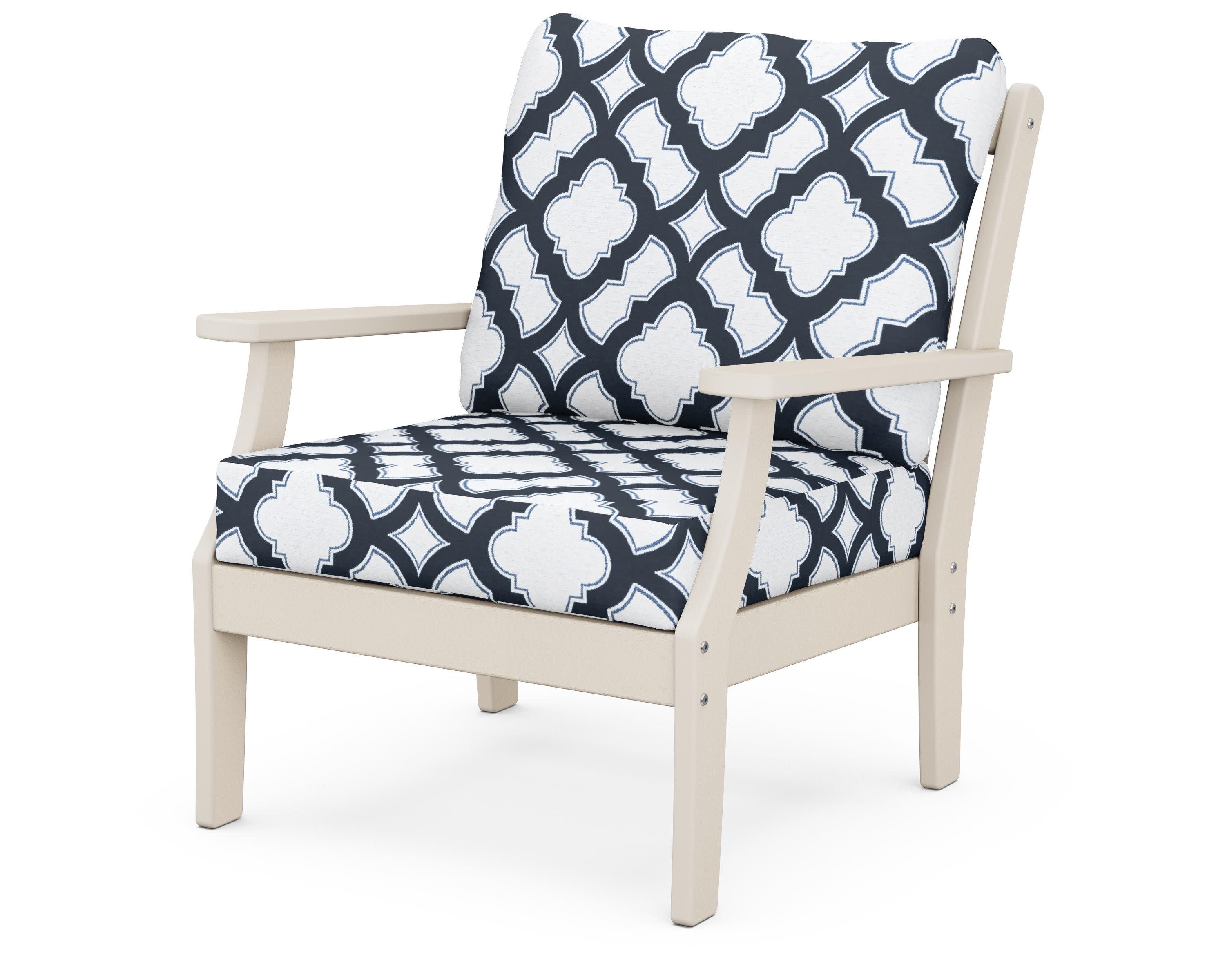 Braxton Deep Seating Chair in Sand / Trellis Marine Indigo