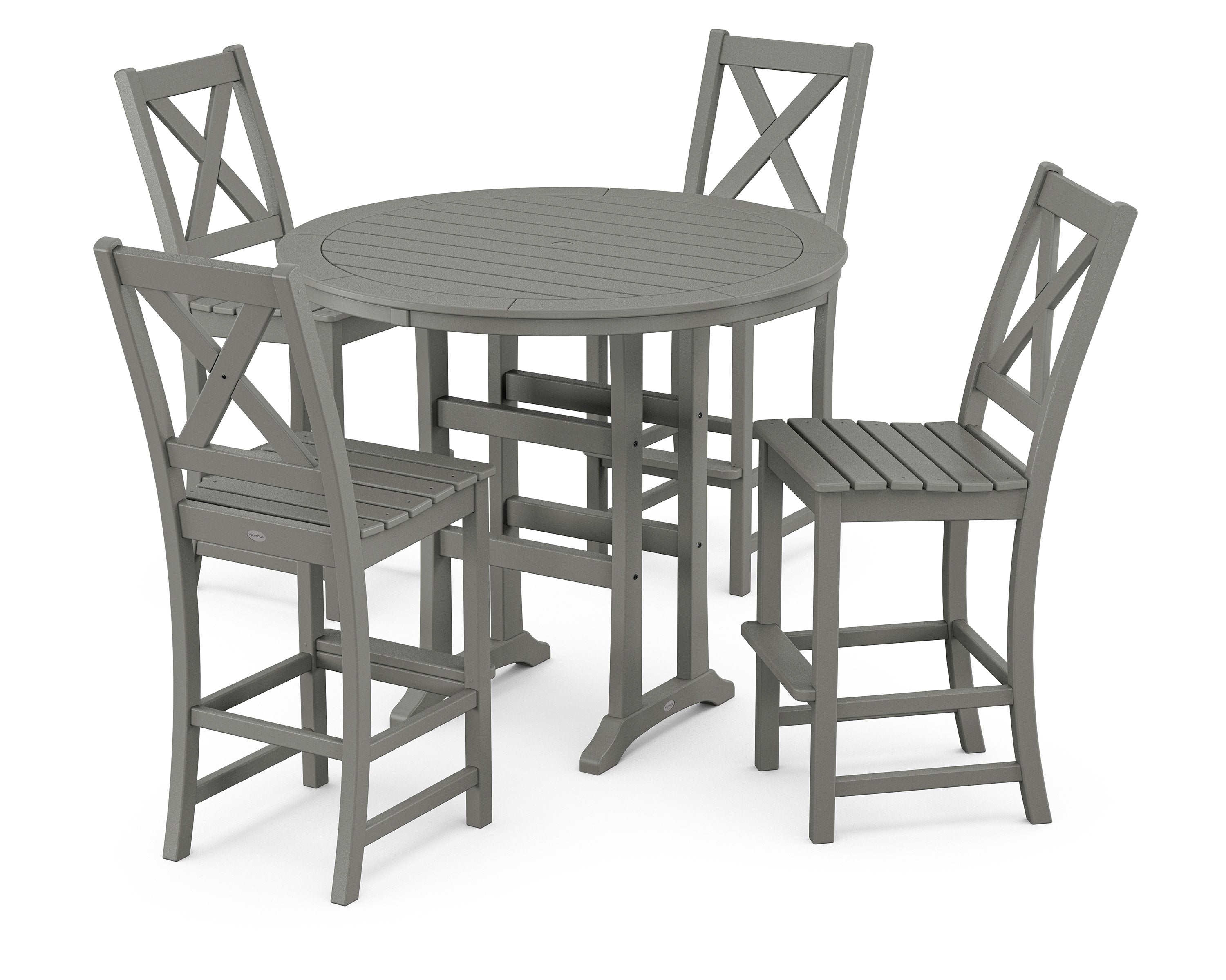 Braxton 5-Piece Nautical Trestle Arm Chair Bar Set in Slate Grey